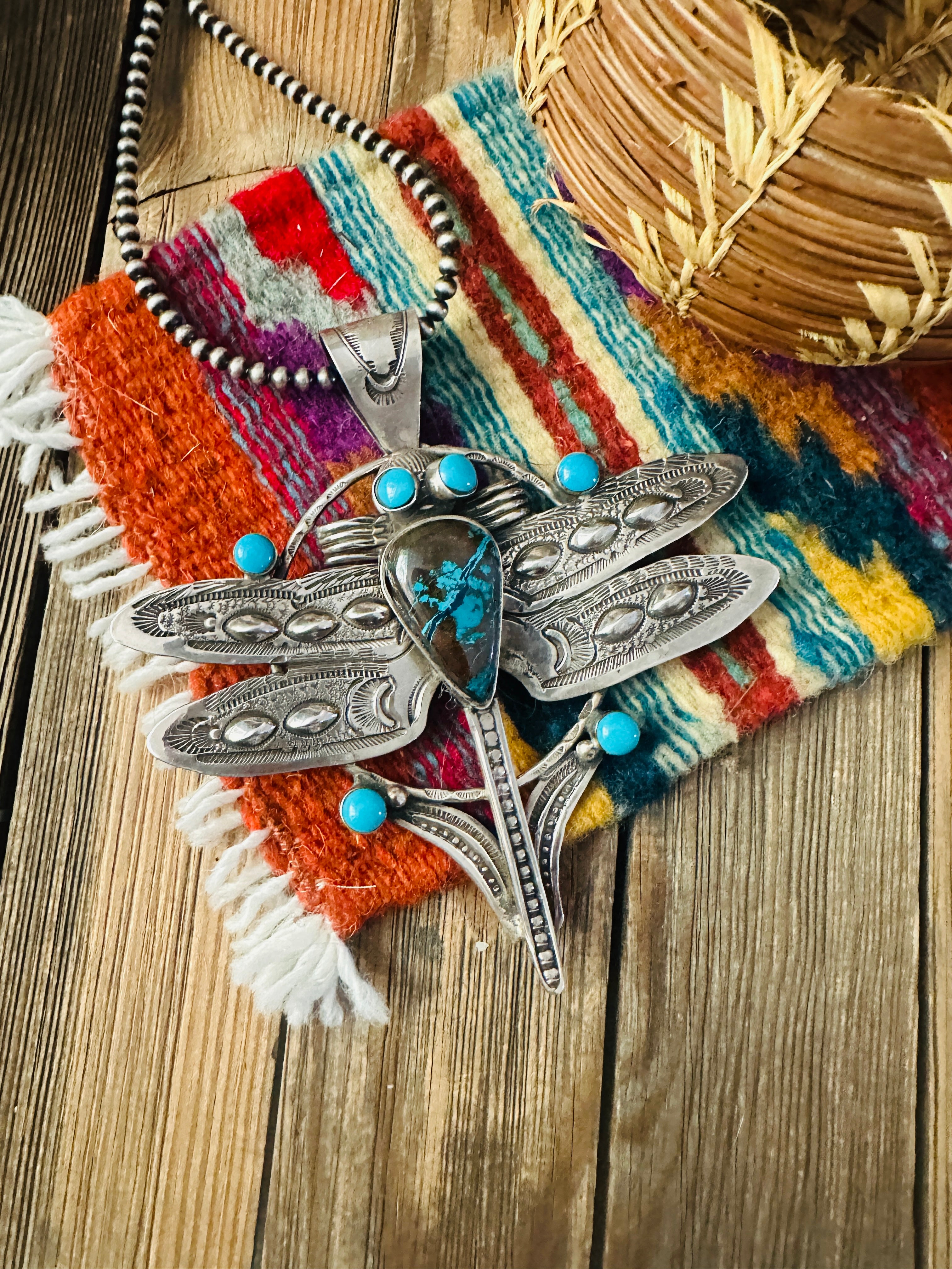 Handcrafted Sterling Silver & Turquoise Dragonfly Pendant