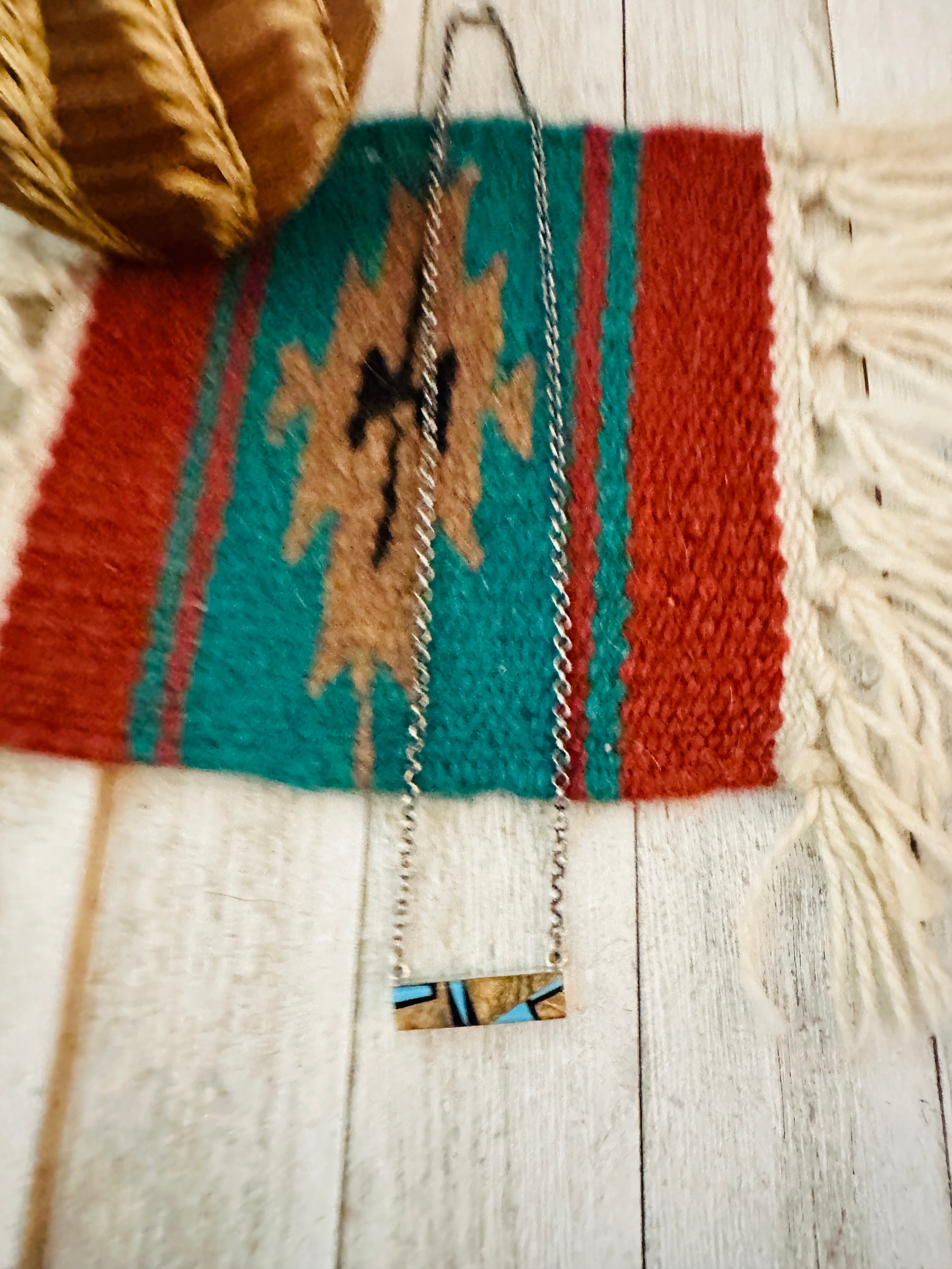 Navajo Multi Stone & Sterling Silver Inlay Bar Necklace