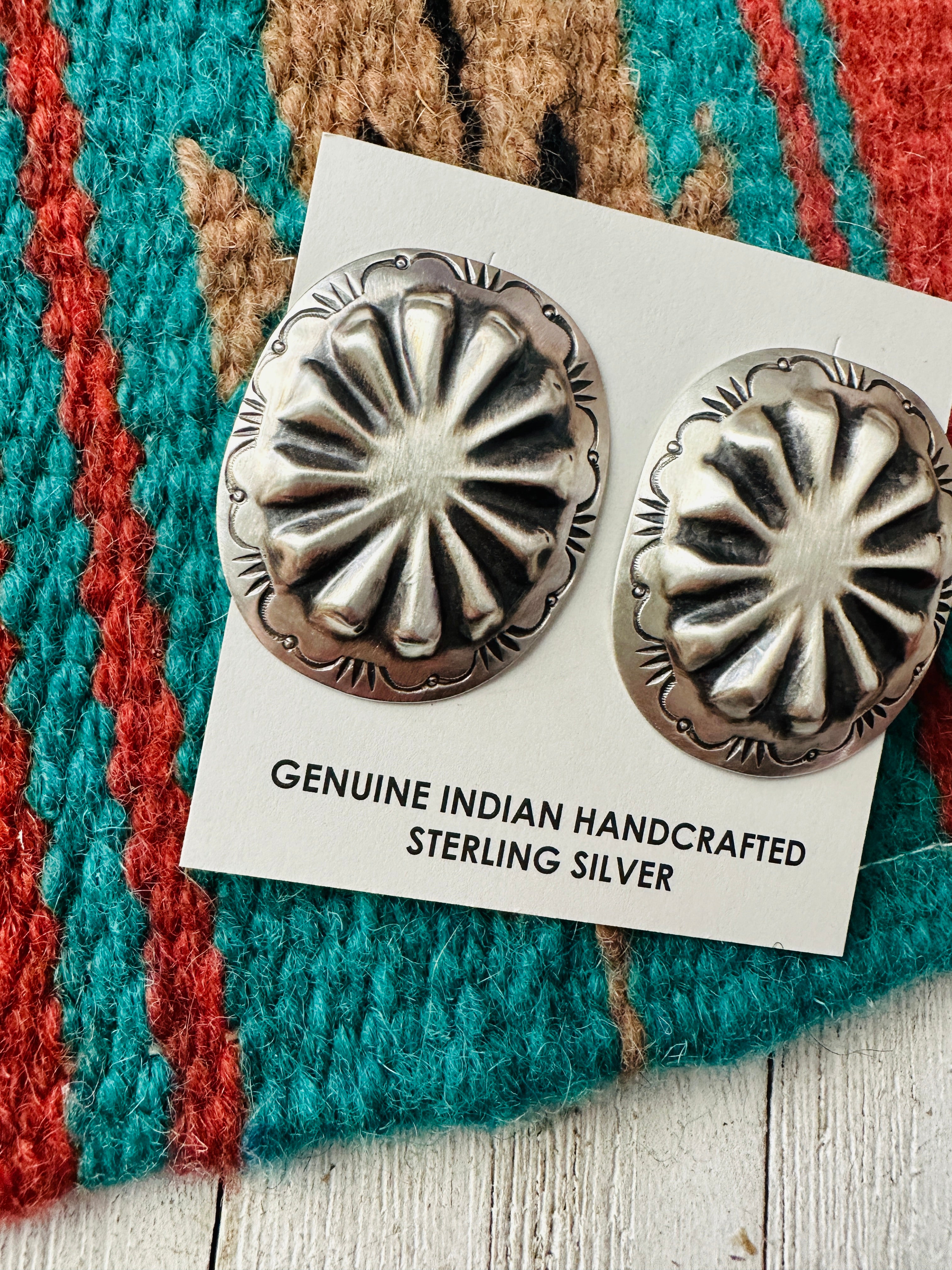 Navajo Hand Stamped Sterling Silver Concho Post Earrings