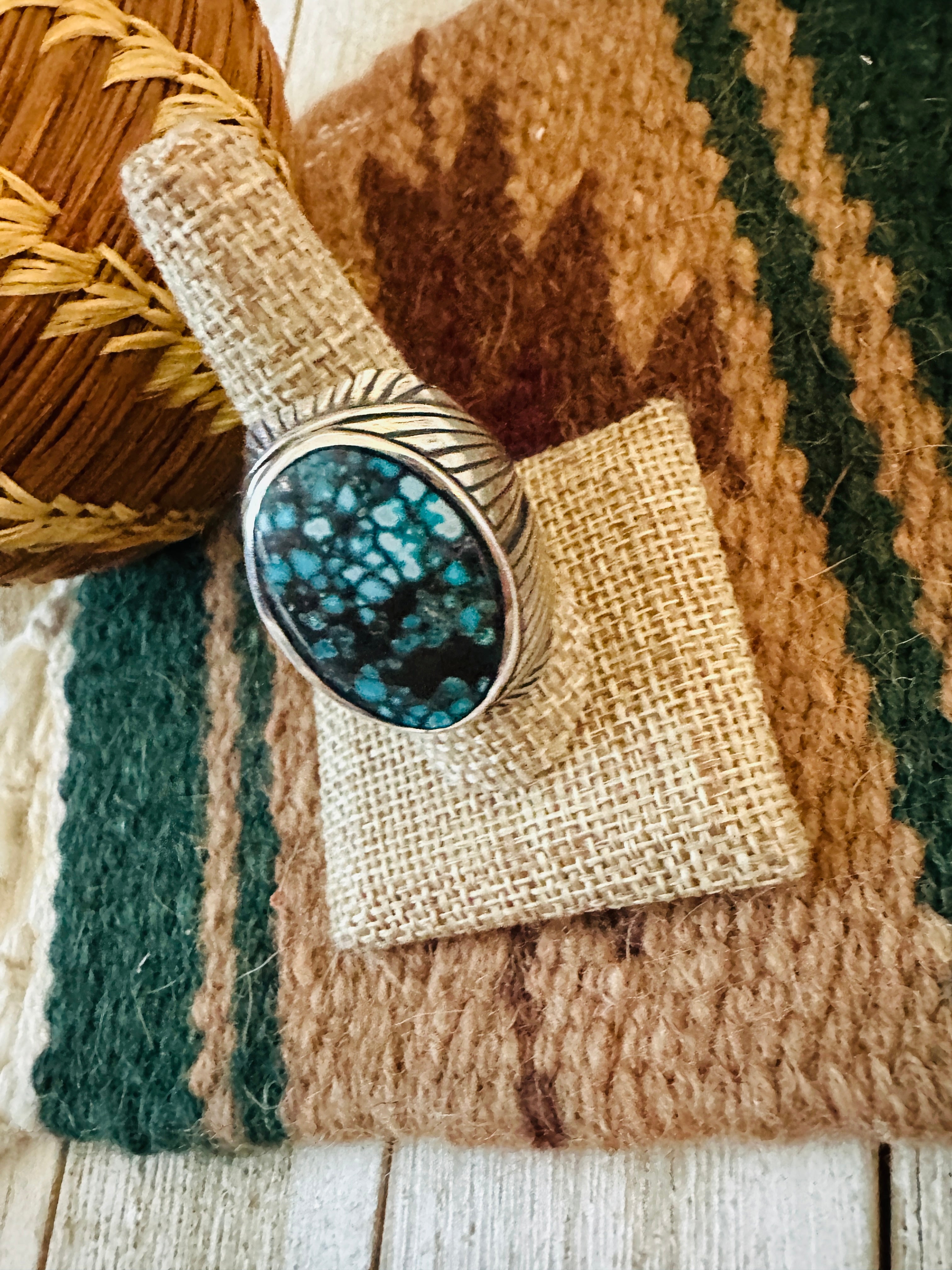 Old Pawn Handcrafted Sterling Silver & Kingman Web Turquoise Men’s Ring Size 9.25