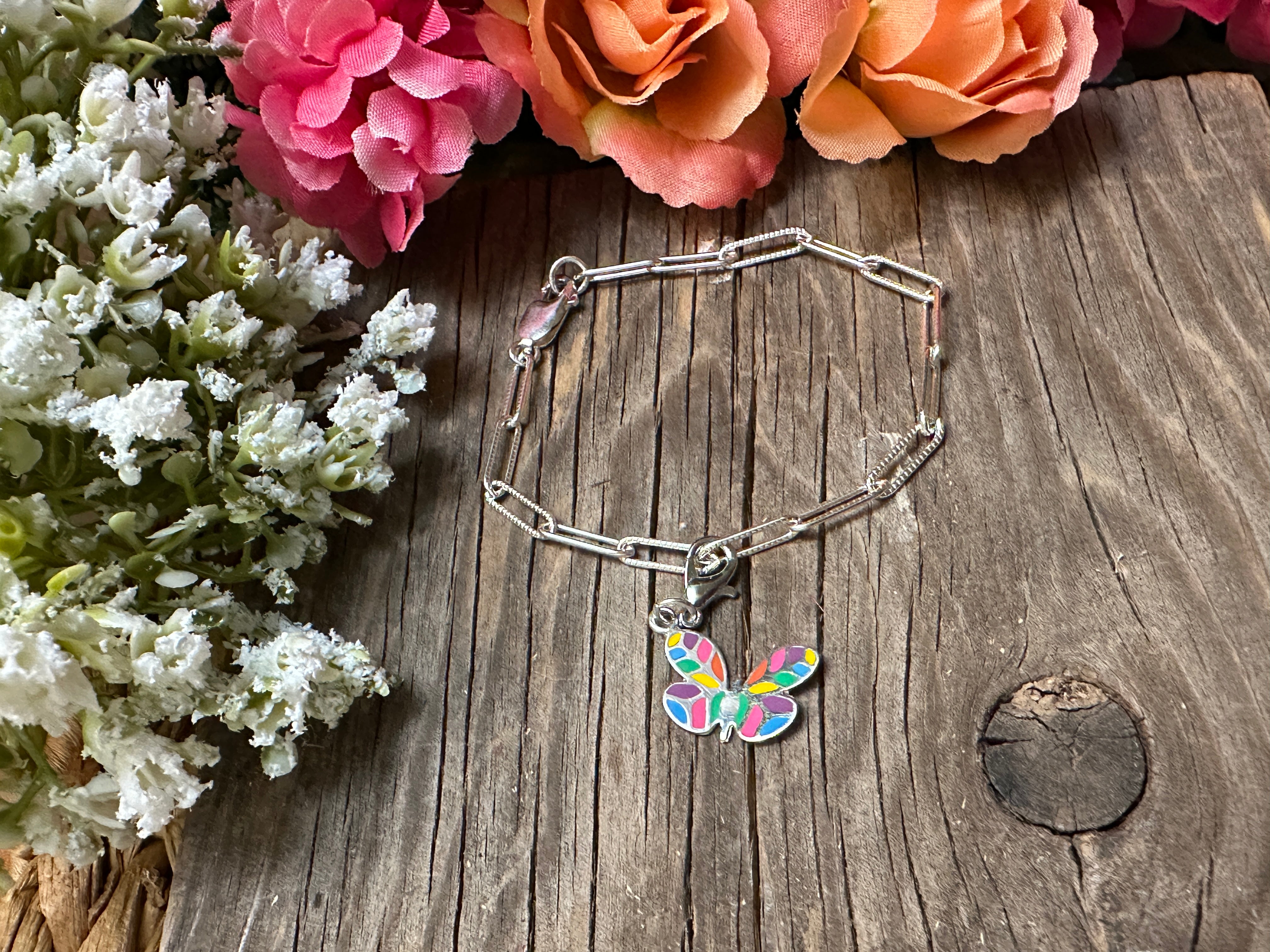 Sterling Silver Multicolored Butterfly Charm