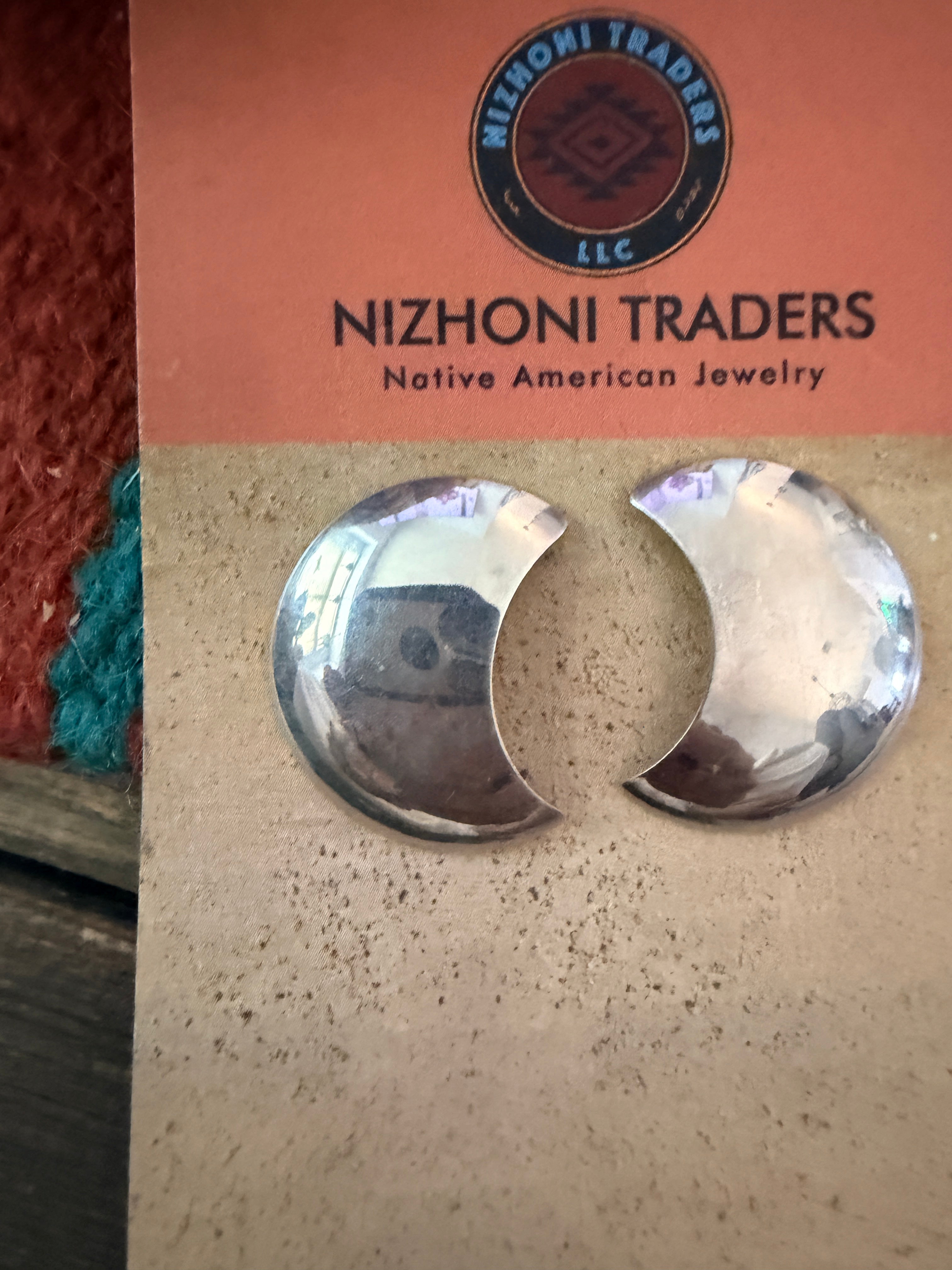 Old Pawn Handcrafted Sterling Silver Moon Post Earrings