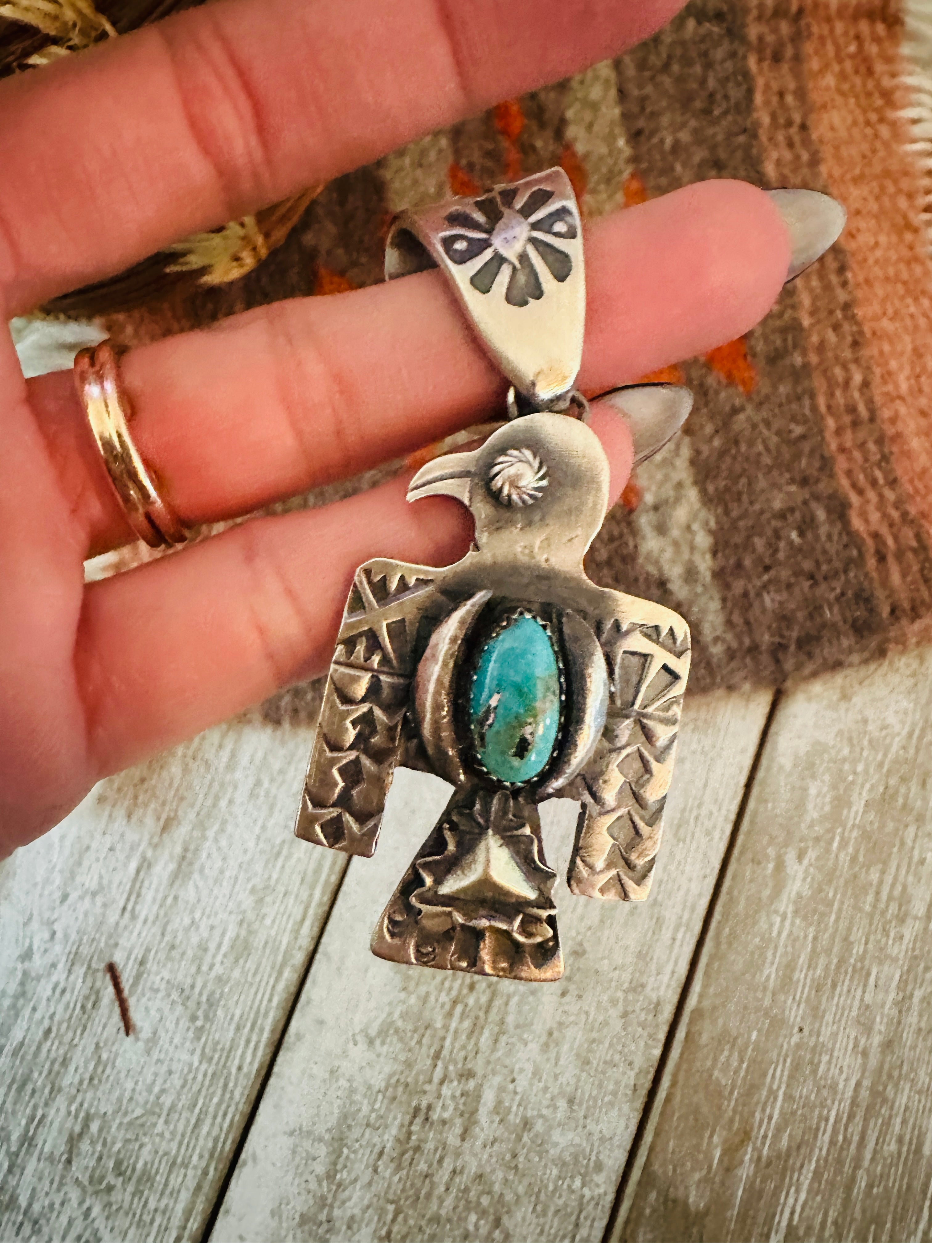 Handcrafted Turquoise & Sterling Silver Thunderbird Pendant