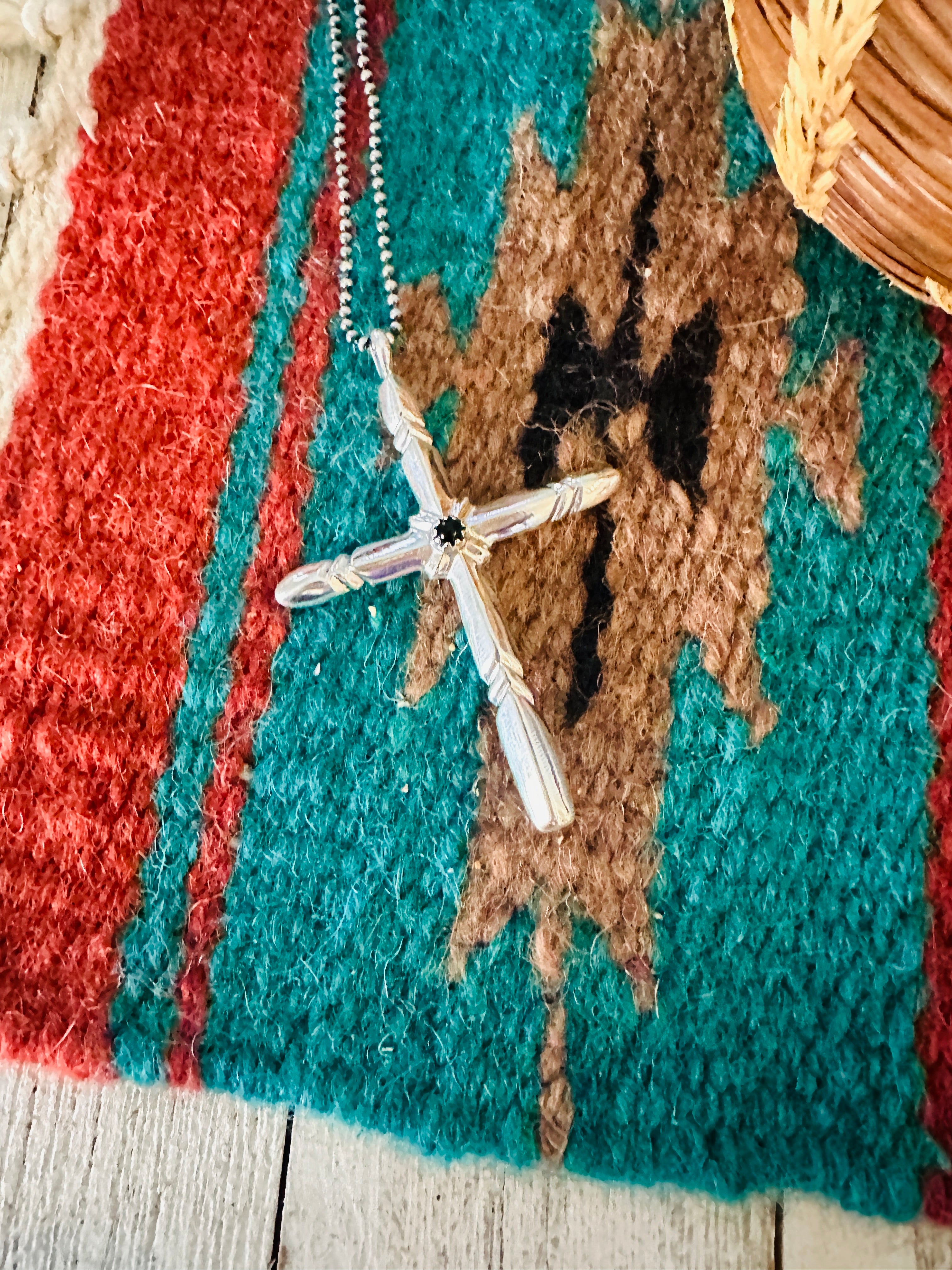 Navajo Black Onyx & Sterling Silver Cross Pendant