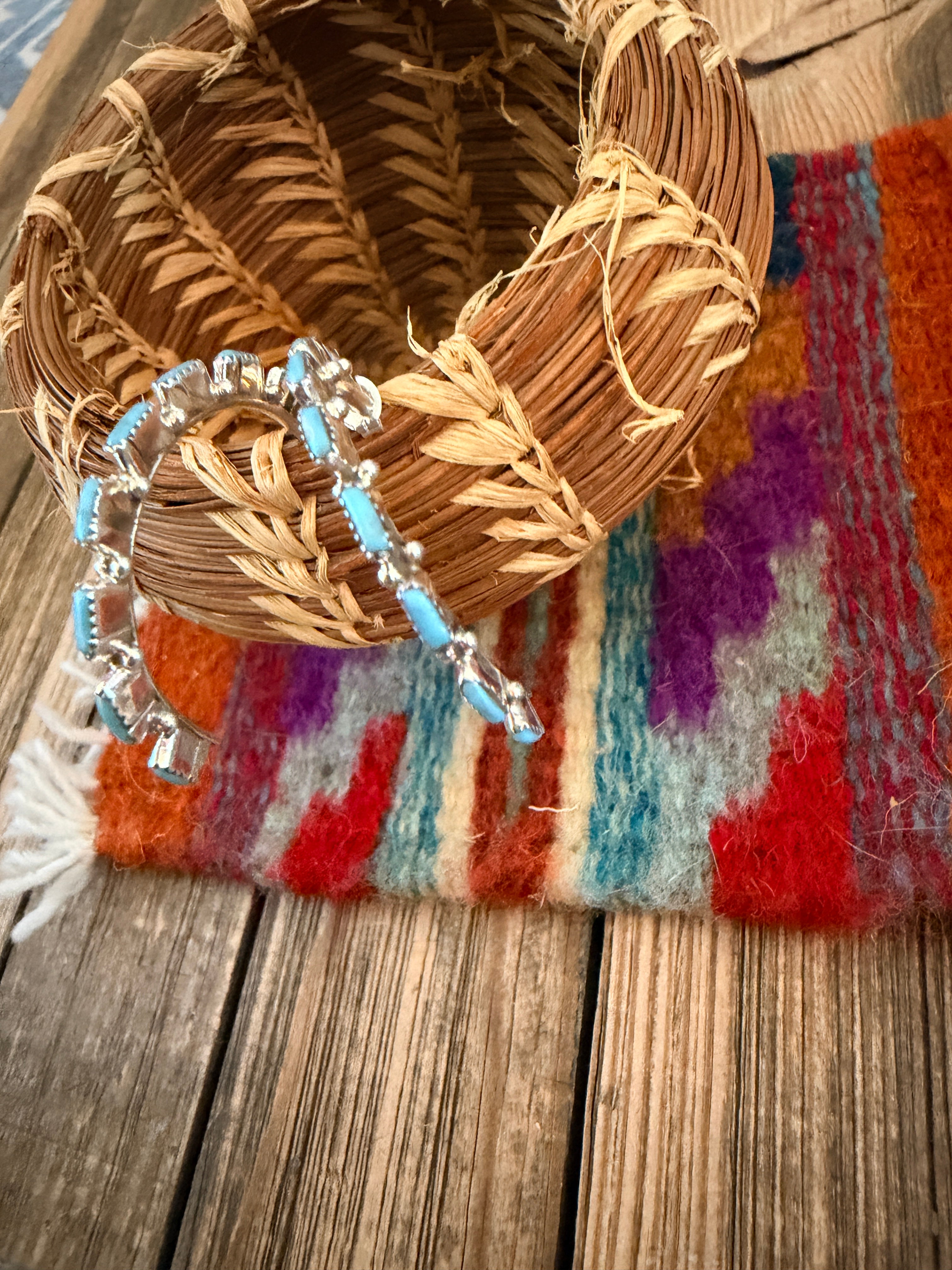 Handcrafted Turquoise & Sterling Silver Needlepoint Hoop Earrings by Aurelia Hughte