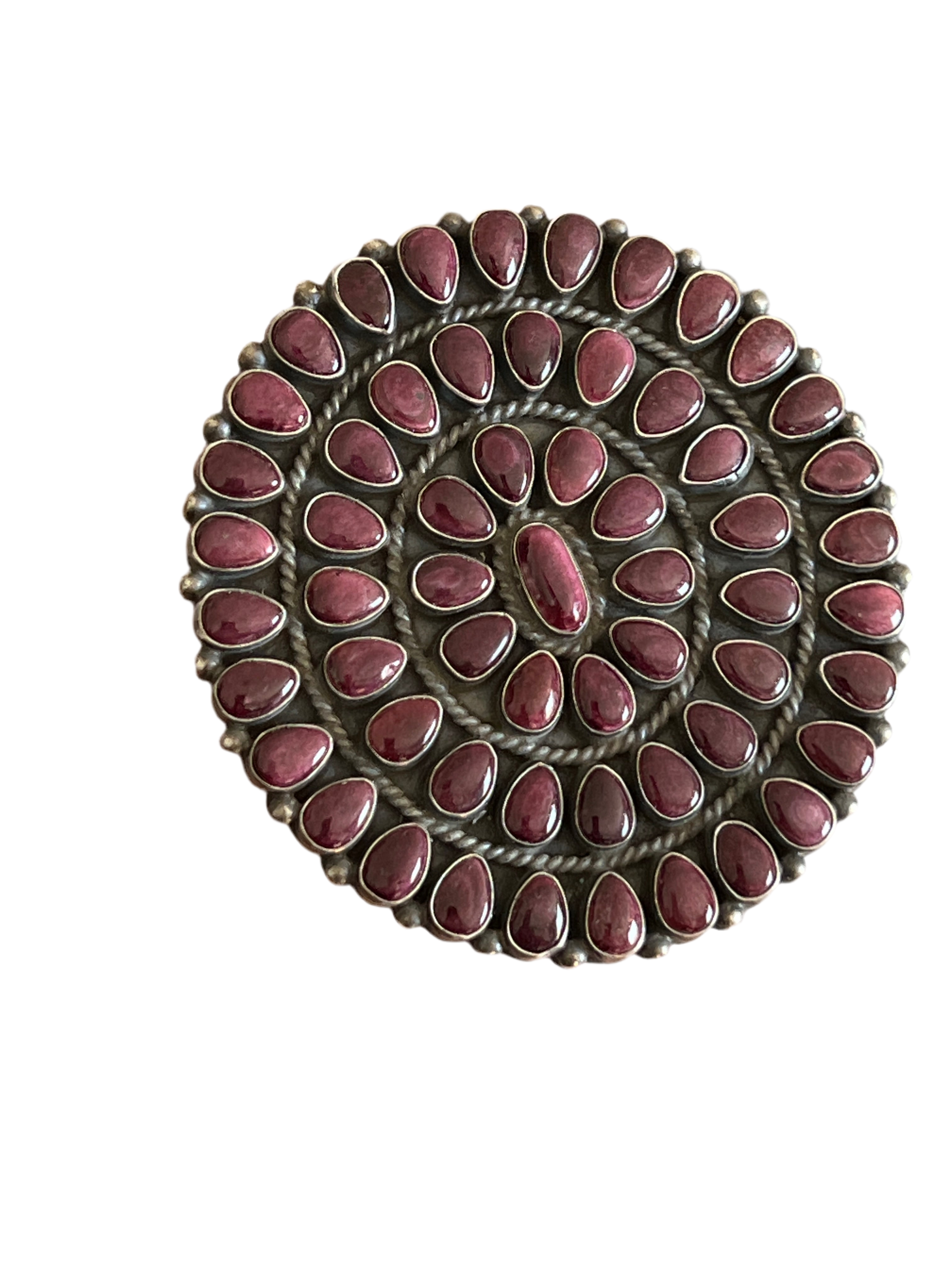 Handcrafted Sterling Silver and Purple Spiny Oyster Cluster Ring by Anthony Skeets, Size 7