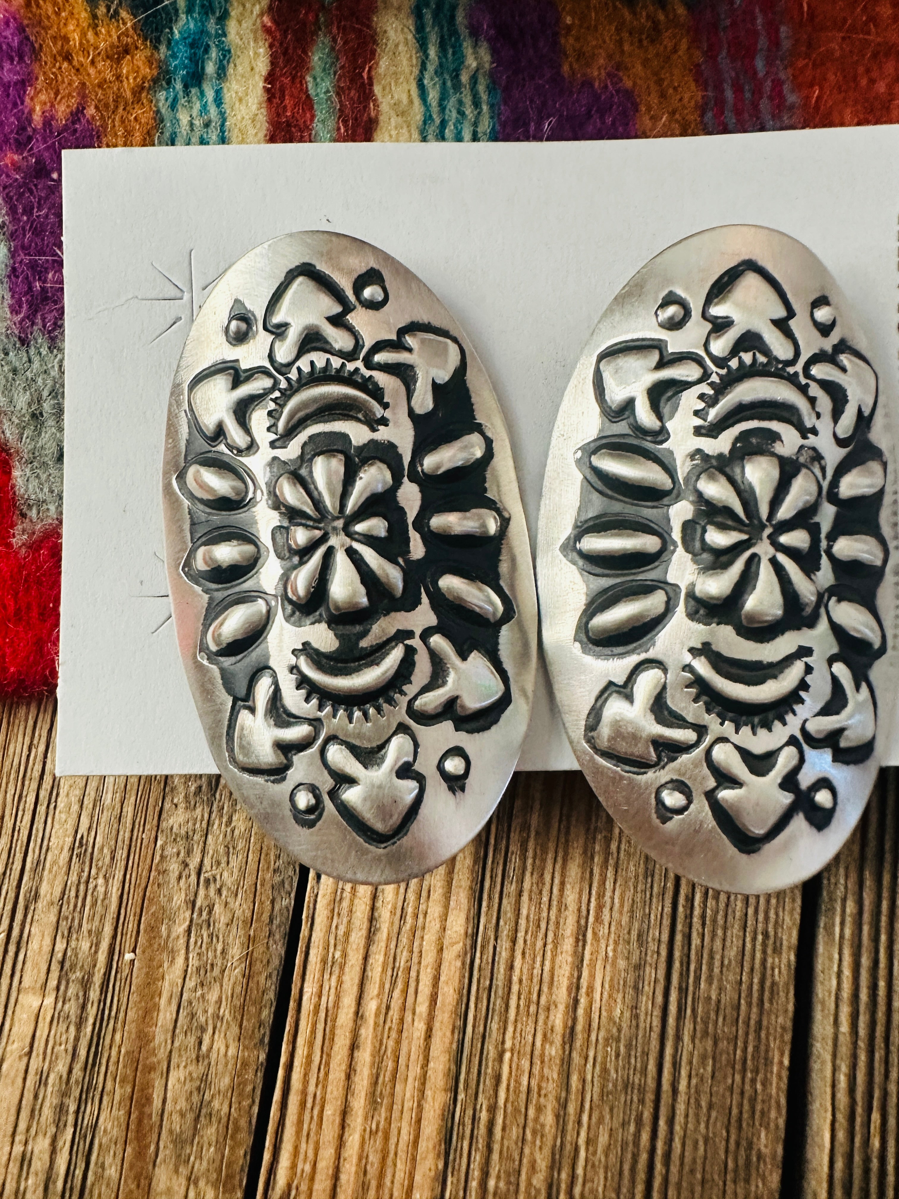Handcrafted Sterling Silver Concho Post Earrings by Leander Tahe
