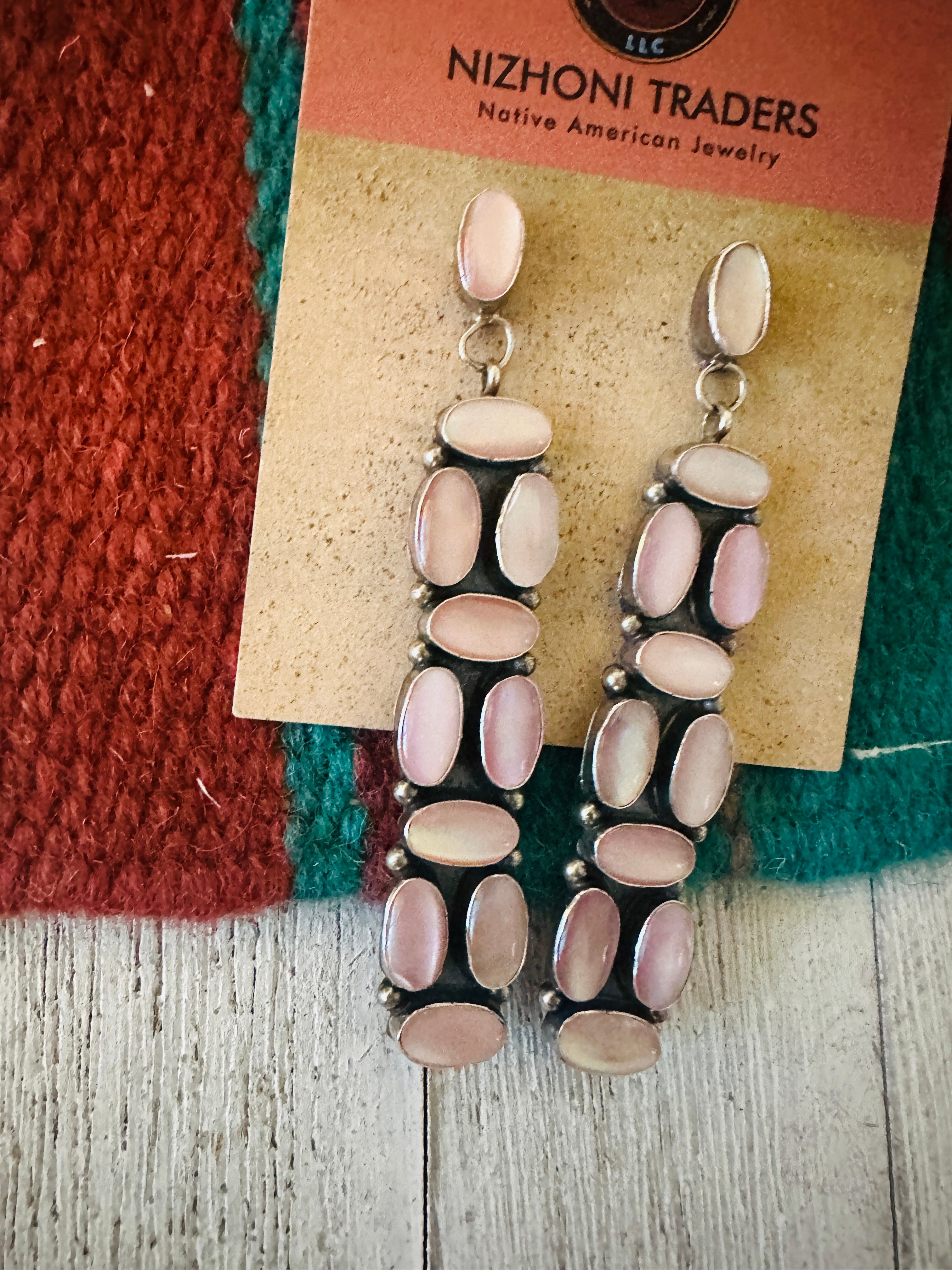 Navajo Mother of Pearl & Sterling Silver Dangle Earrings