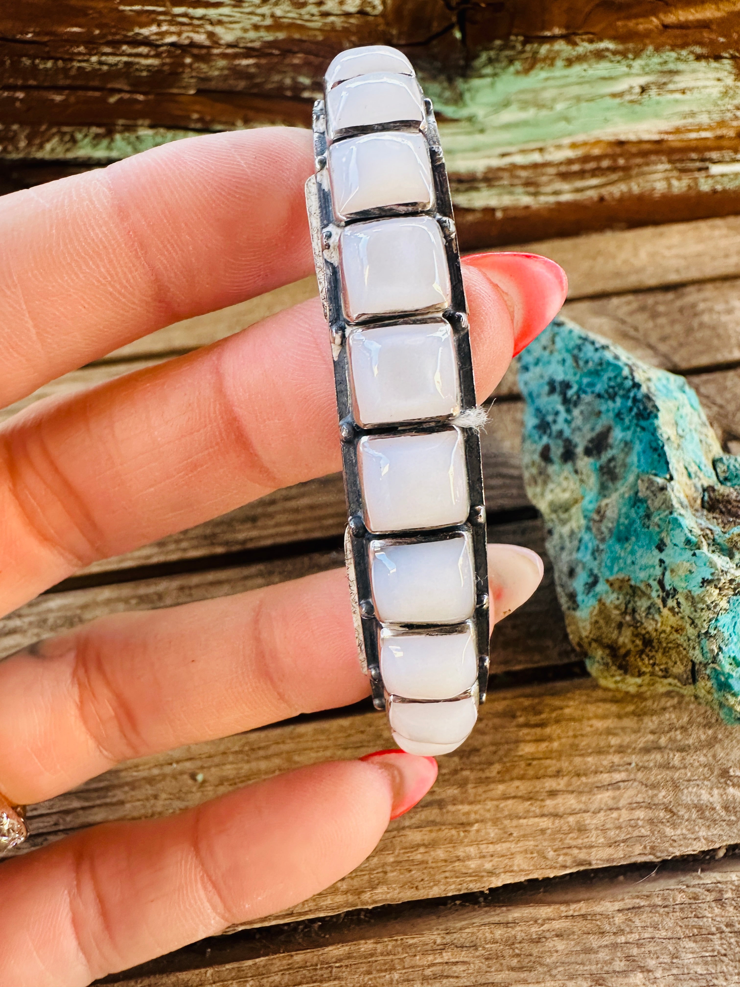 Handcrafted Sterling Silver and Mother of Pearl Cuff Bracelet by Federico Jimenez
