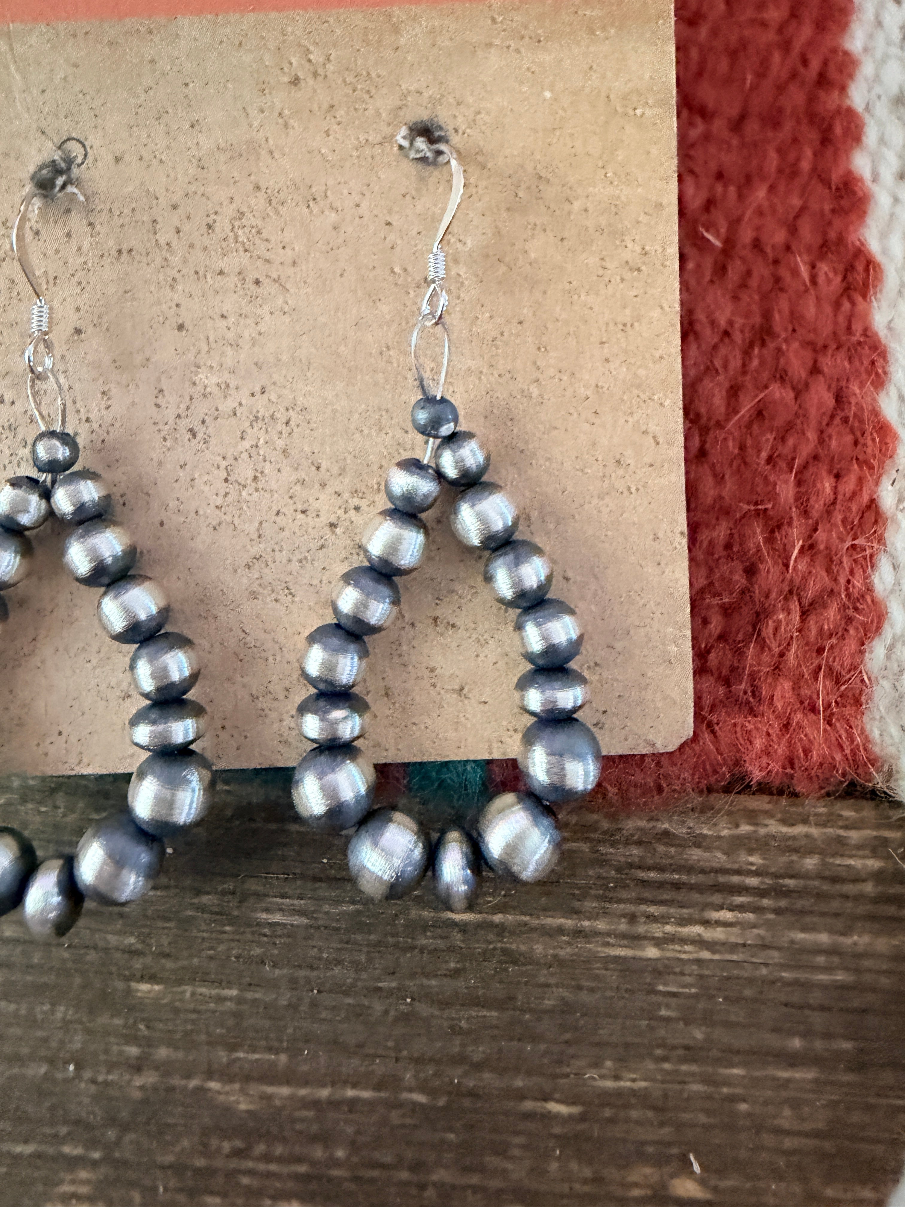 Handcrafted Sterling Silver Pearl Beaded Dangle Hoop Earrings