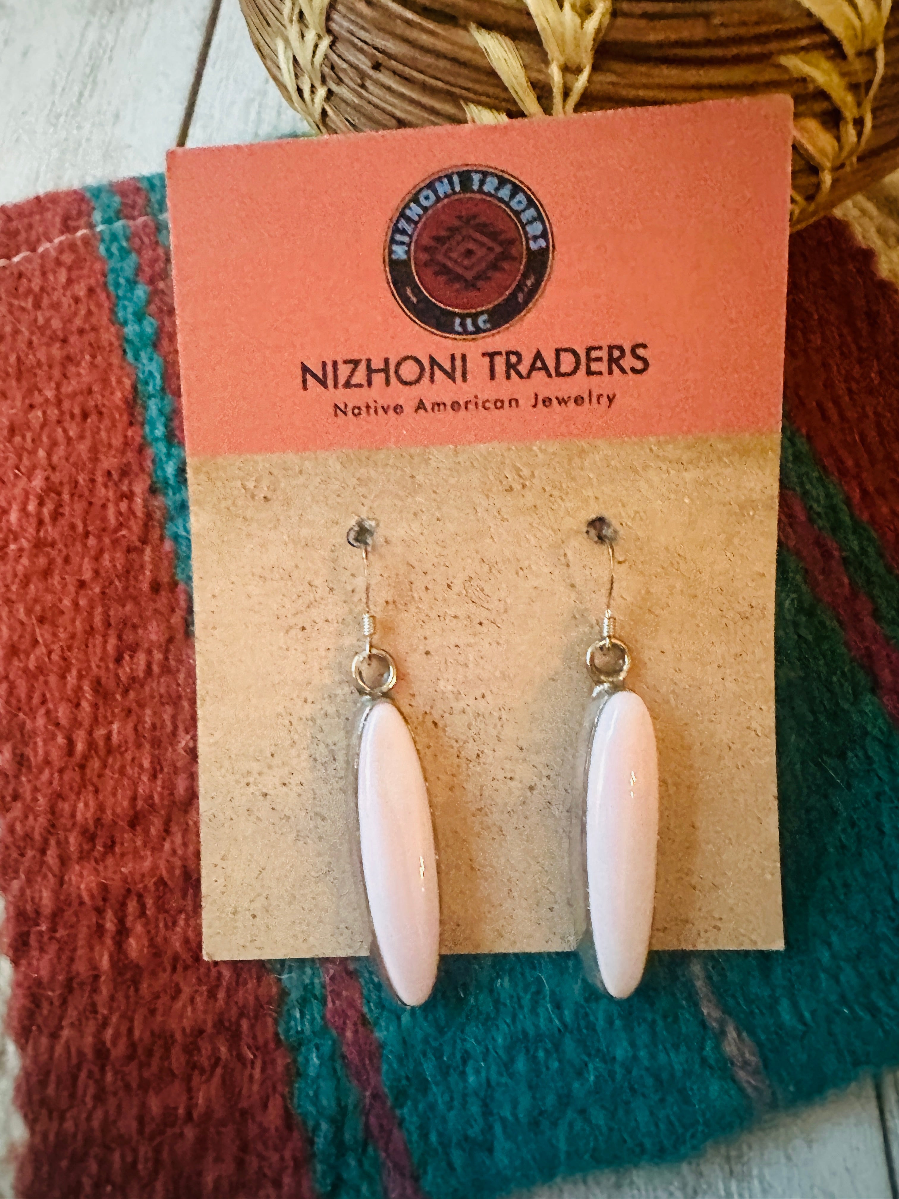 Navajo Queen Pink Conch & Sterling Silver Dangle Earrings