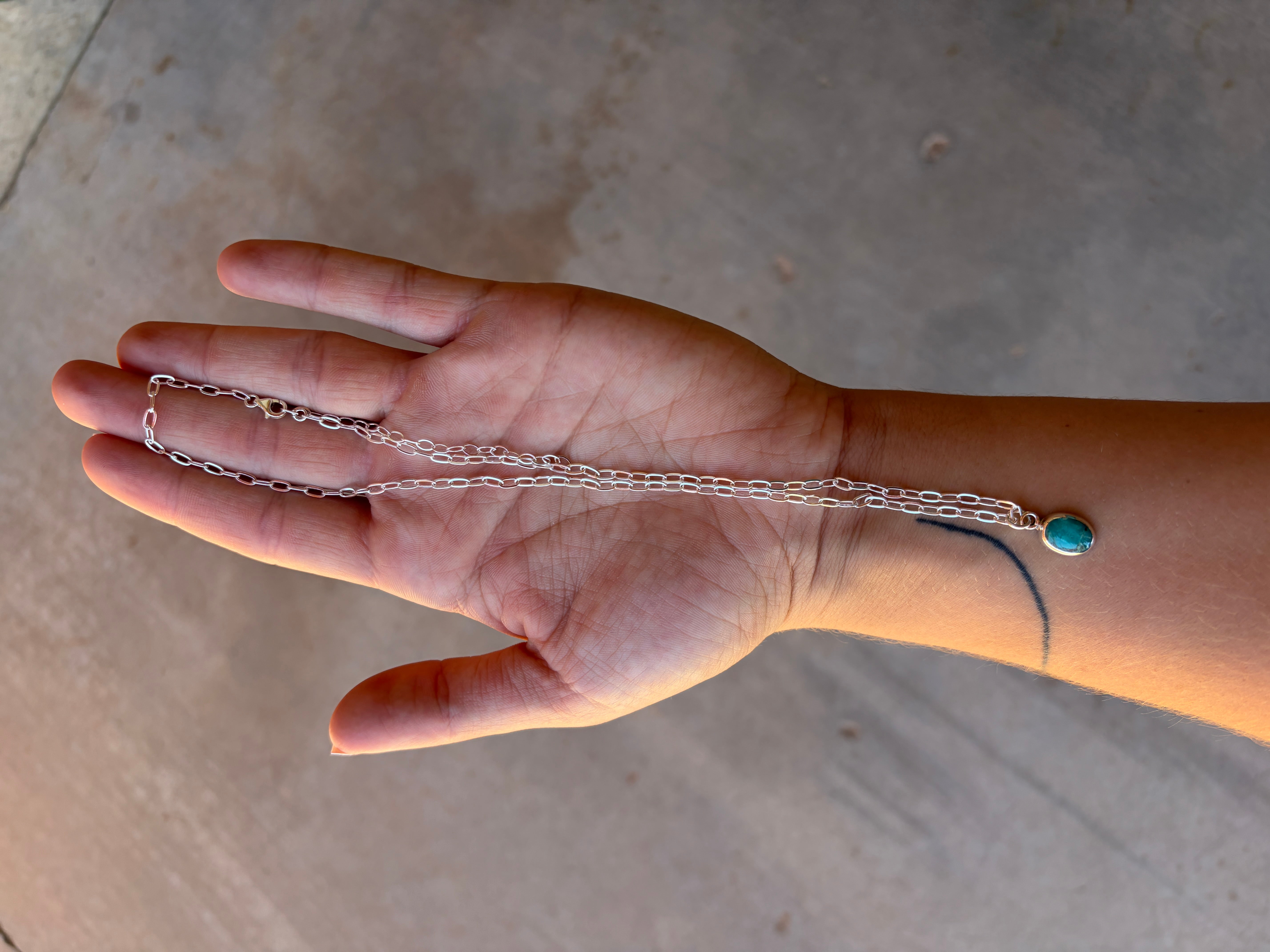 Handmade Sterling Silver and Turquoise Chain Oval Necklace