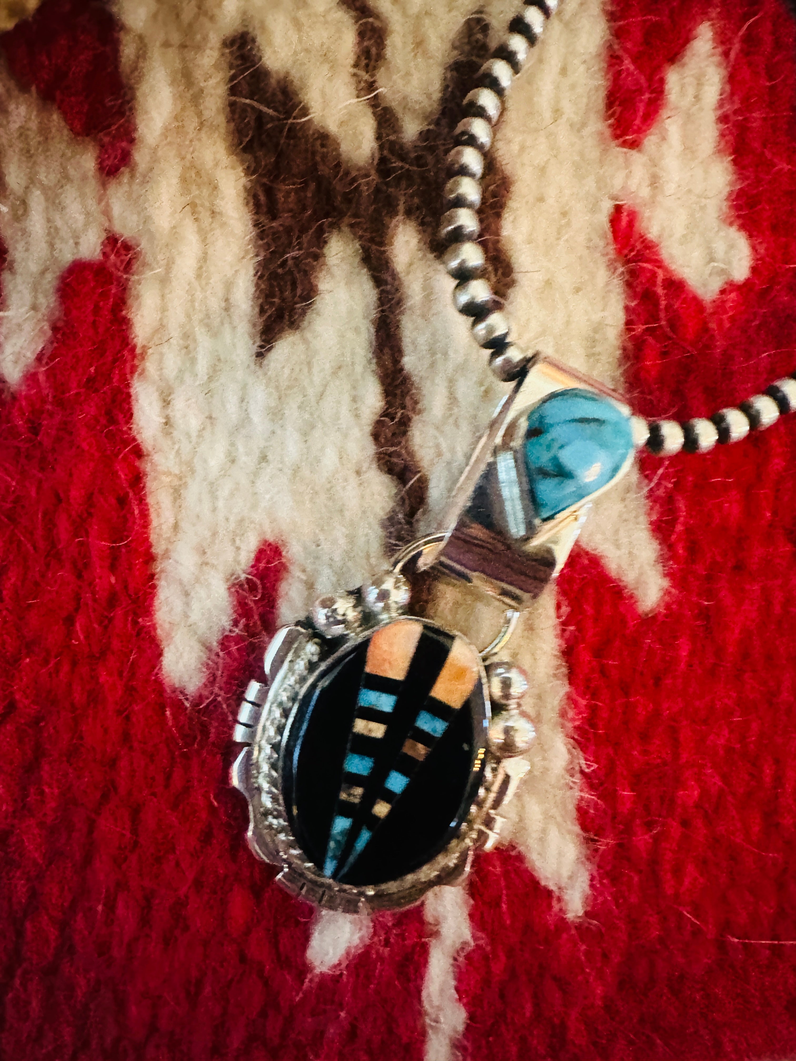 Handcrafted Sterling Silver and Multi Stone Inlay Pendant by Ray Jack