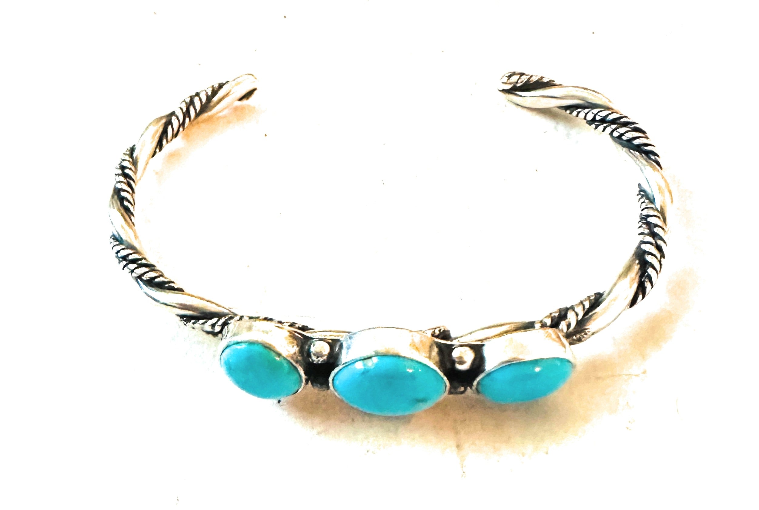 Navajo Turquoise & Twisted Sterling Silver Cuff Bracelet