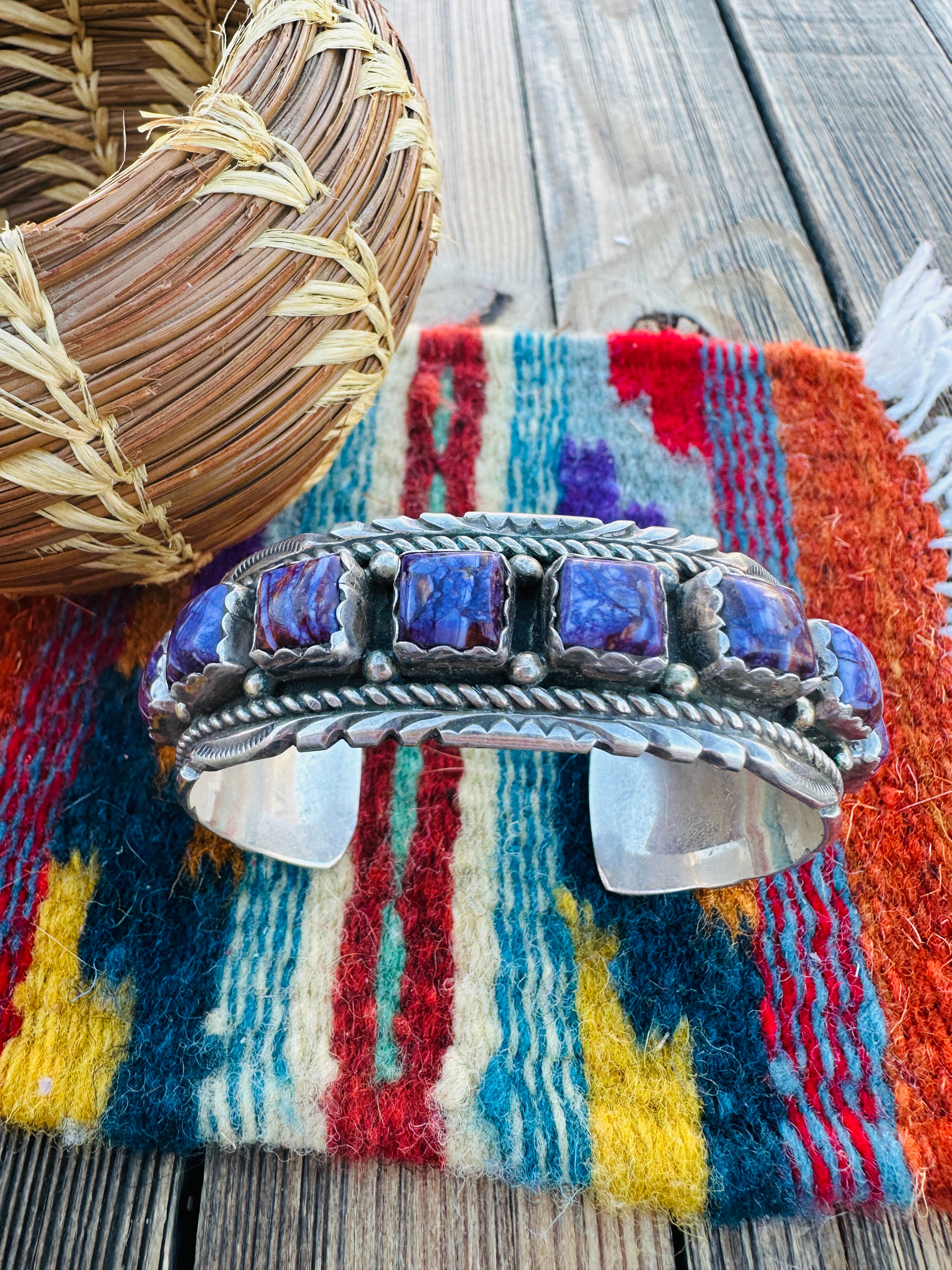 Handcrafted Old Pawn Charoite & Sterling Silver Cuff Bracelet