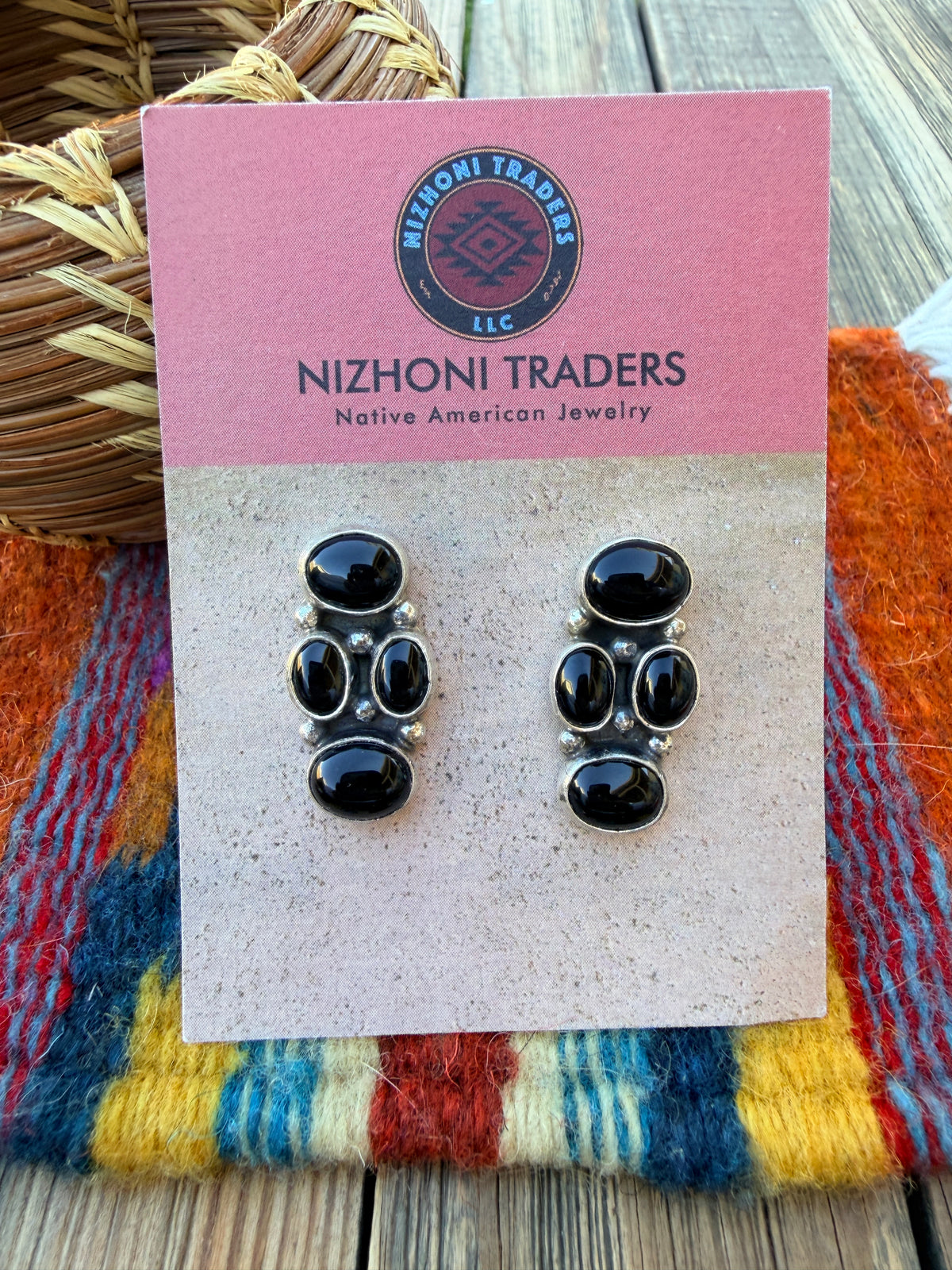 Handcrafted Onyx & Sterling Silver Cluster Stud Earrings