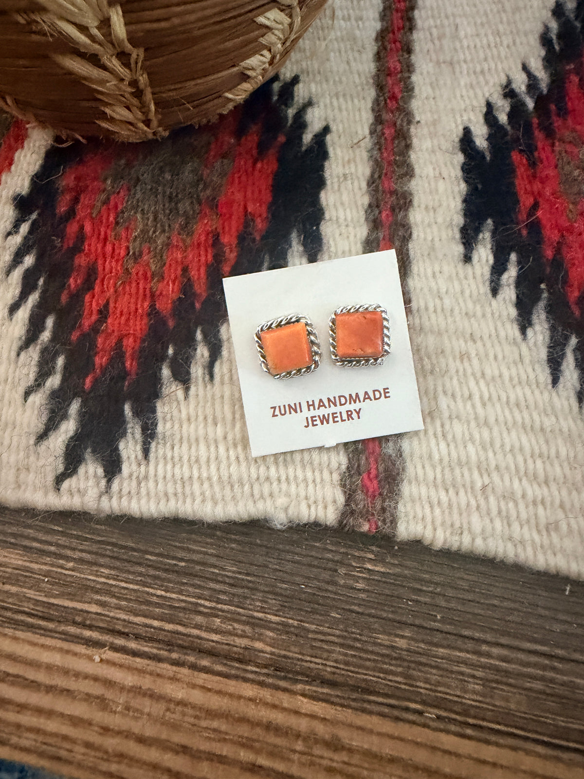 Handcrafted Orange Spiny & Sterling Silver Stud Earrings