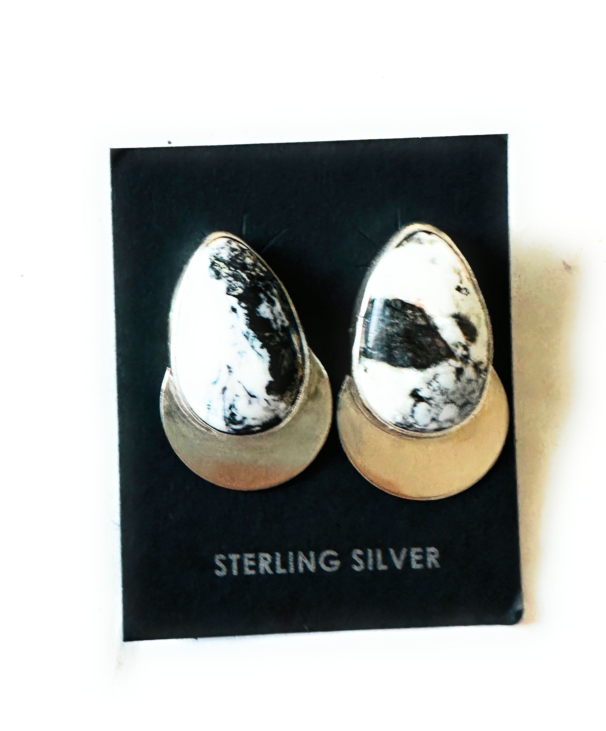 Navajo White Buffalo & Sterling Silver Post Earrings