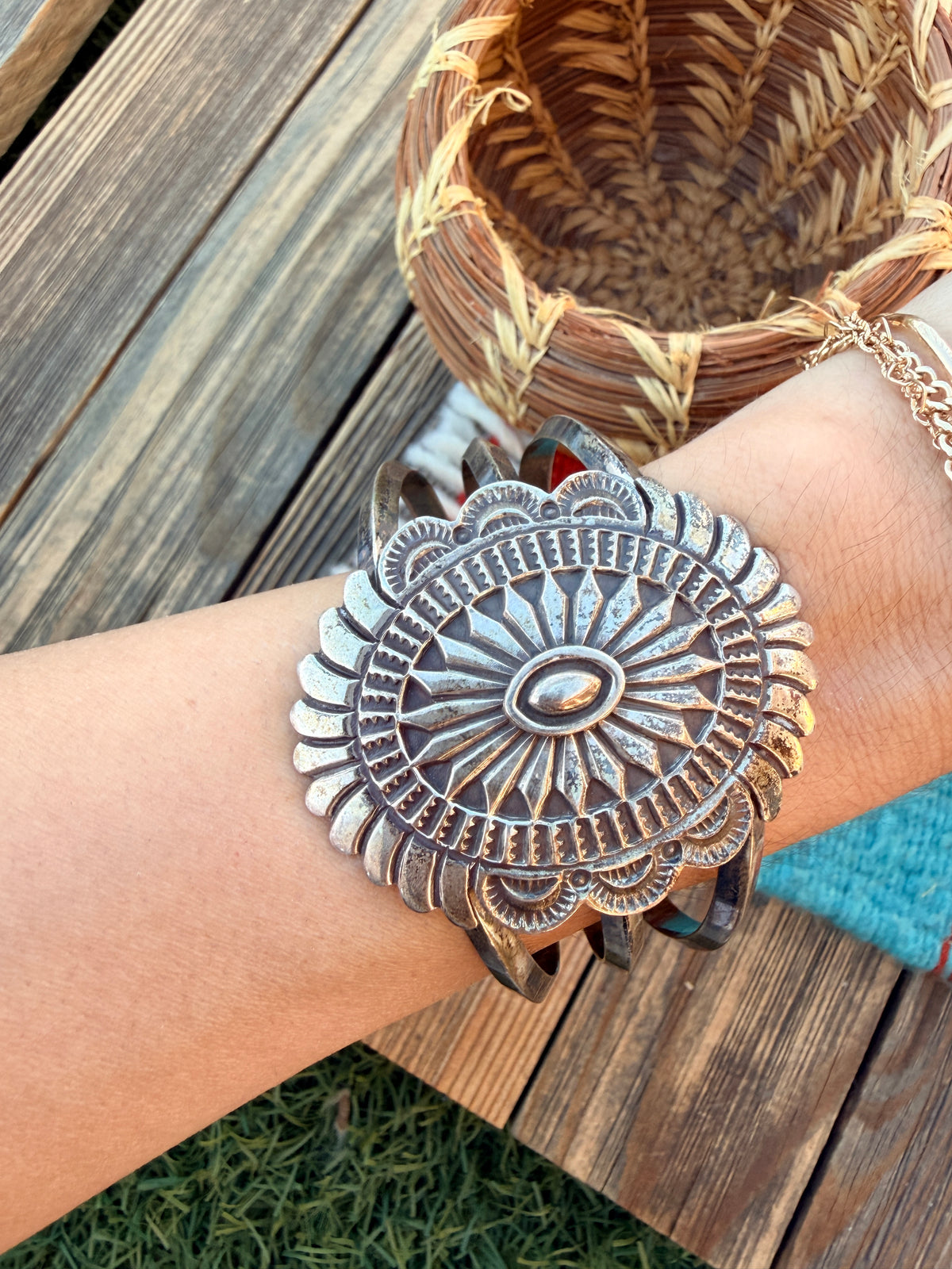 Handcrafted Old Pawn Sterling Silver Concho Cuff Bracelet