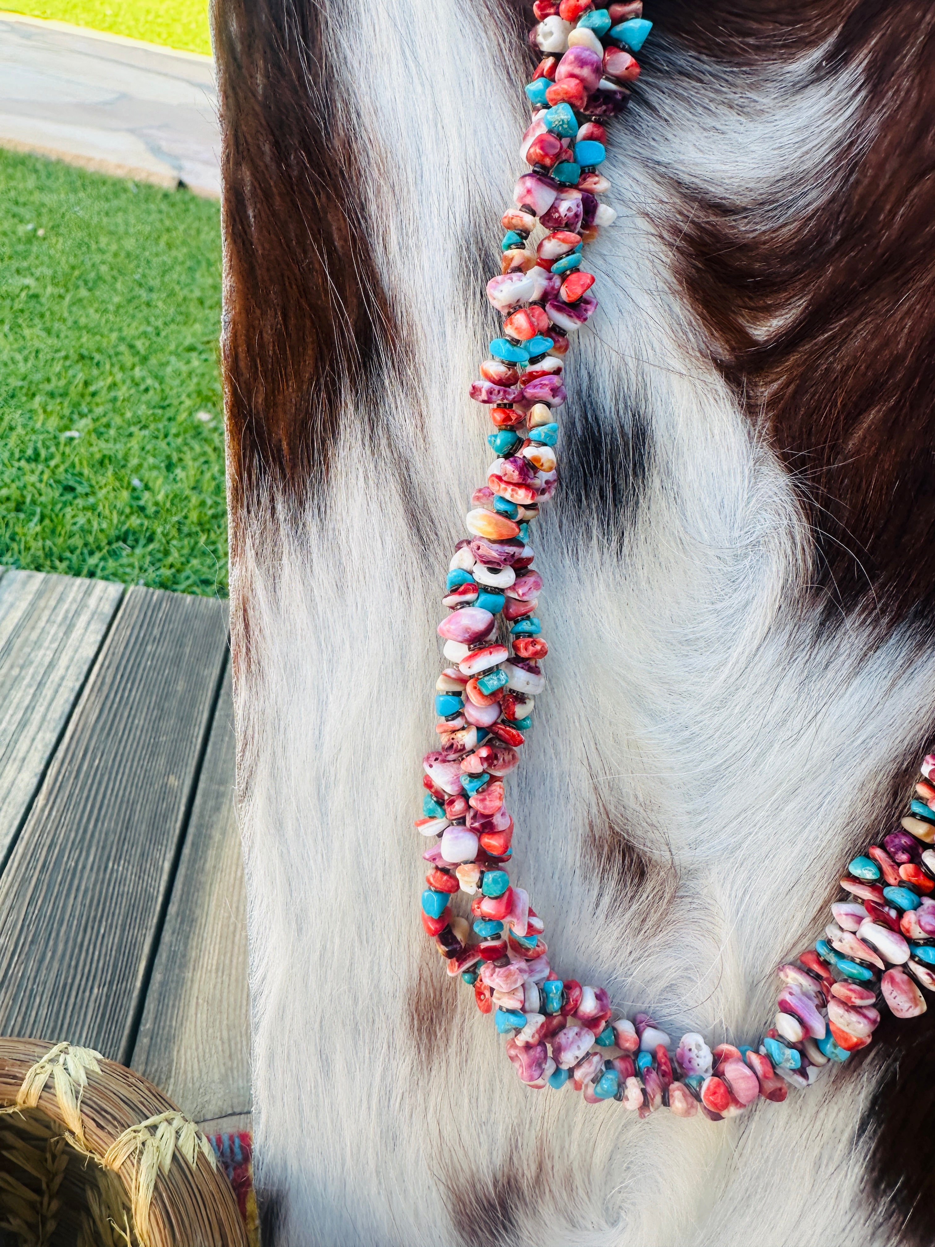 Old Pawn Handcrafted Spiny Oyster, Heishi & Sterling Silver Beaded 22” Necklace