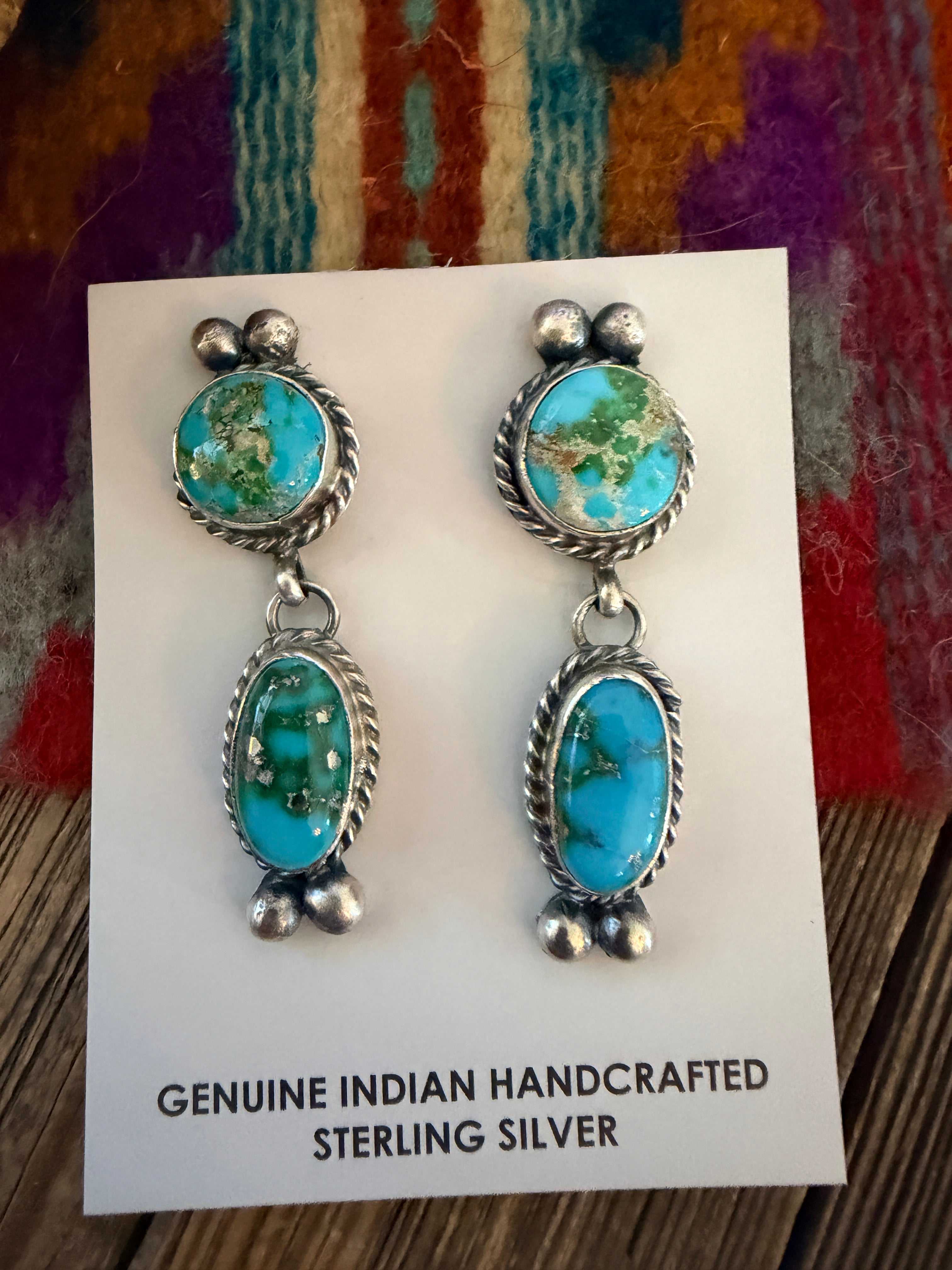 Handcrafted Sonoran Mountain Turquoise & Sterling Silver Dangle Earrings by Vicky Hicks