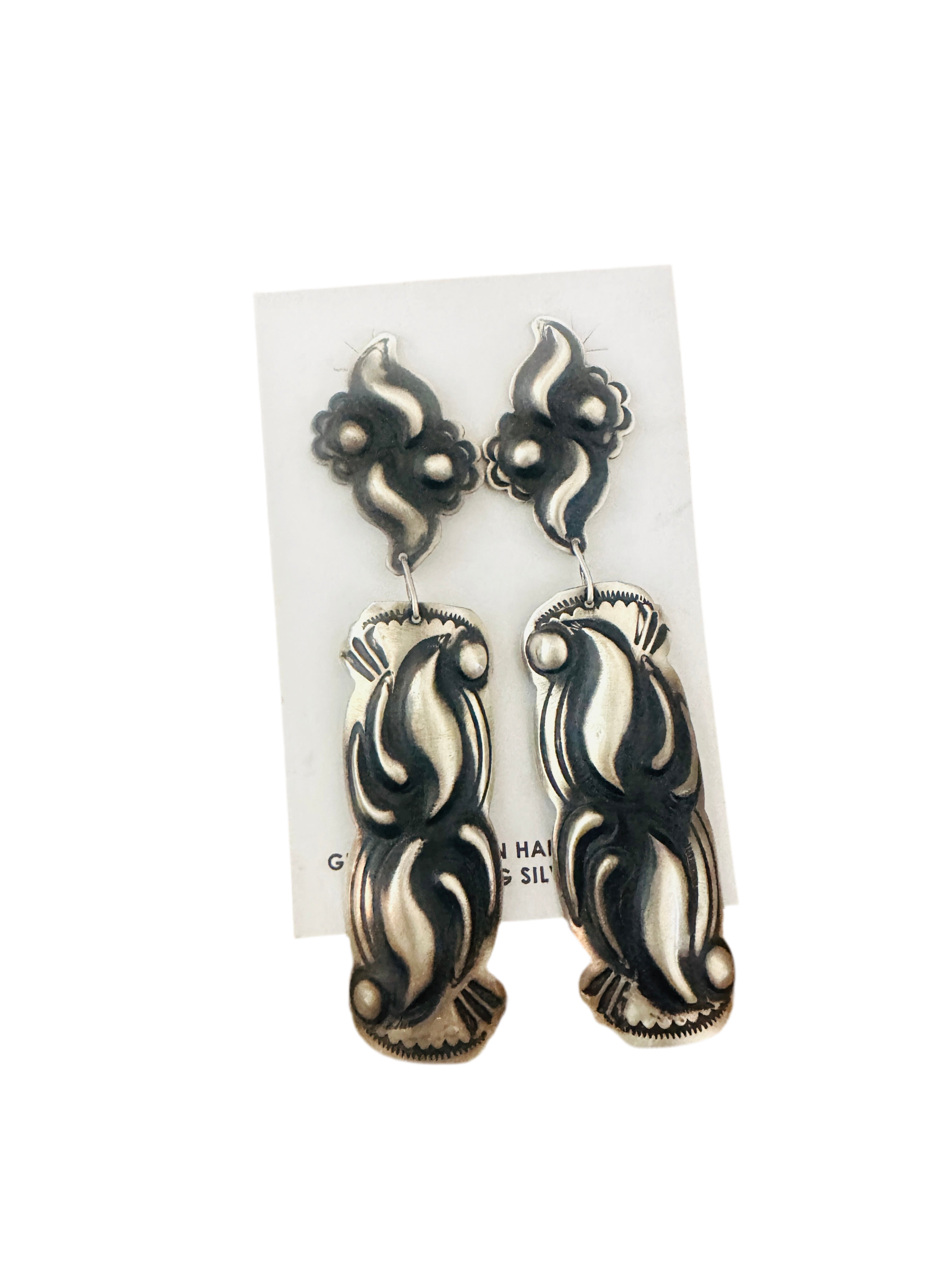 Handcrafted Sterling Silver Concho Dangle Earrings by Leander Tahe