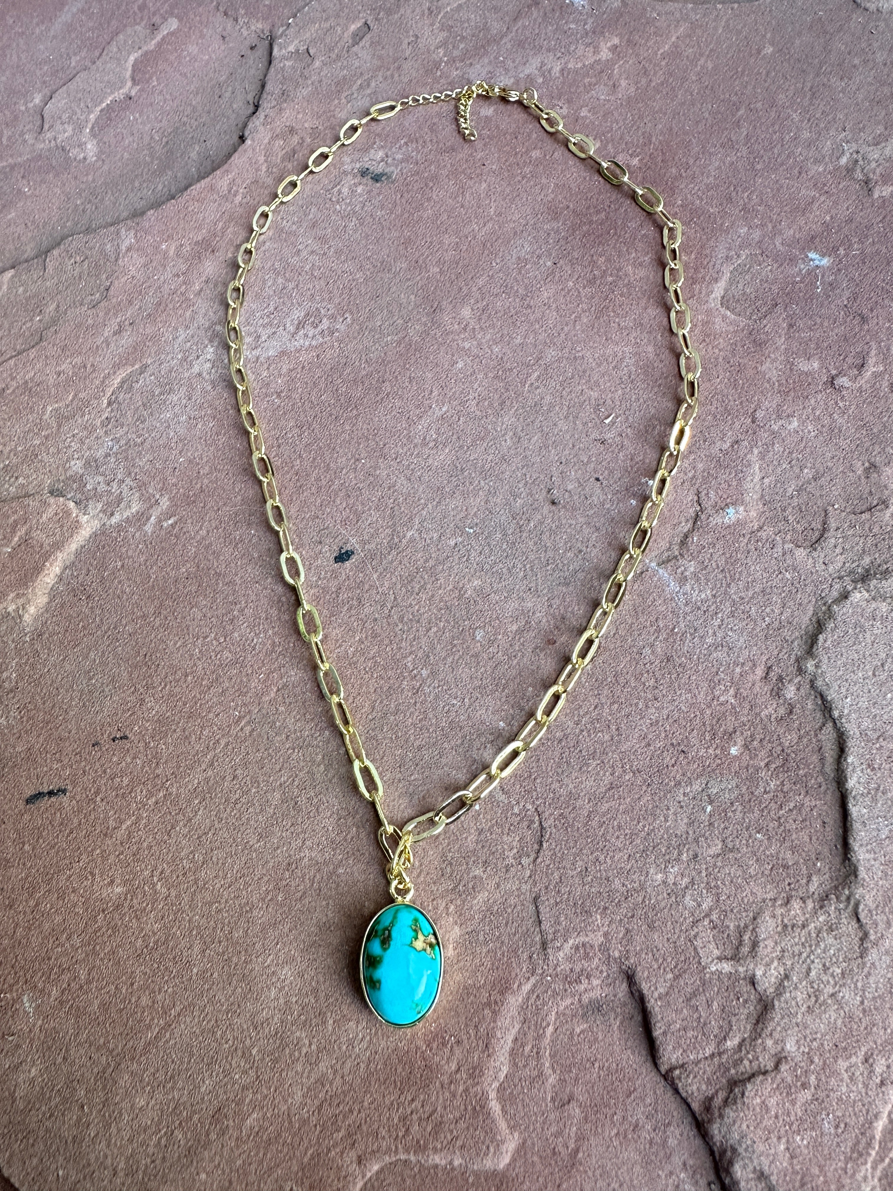 “The Golden Collection” THE SONORAN Handmade Natural Sonoran Mountain Turquoise 14k Gold Plated Necklace STYLE 3