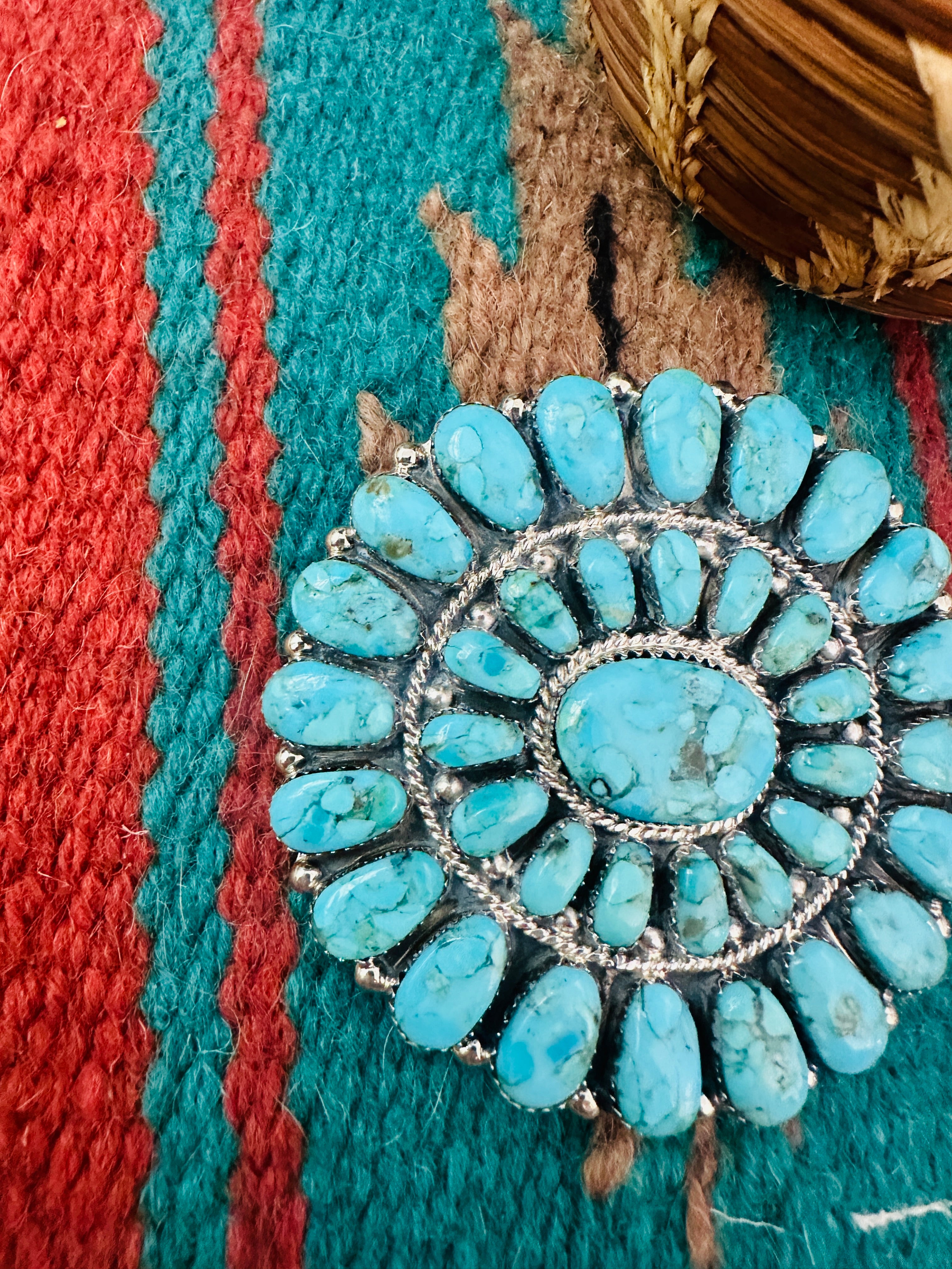 Navajo Turquoise & Sterling Silver Cluster Hair Barrette