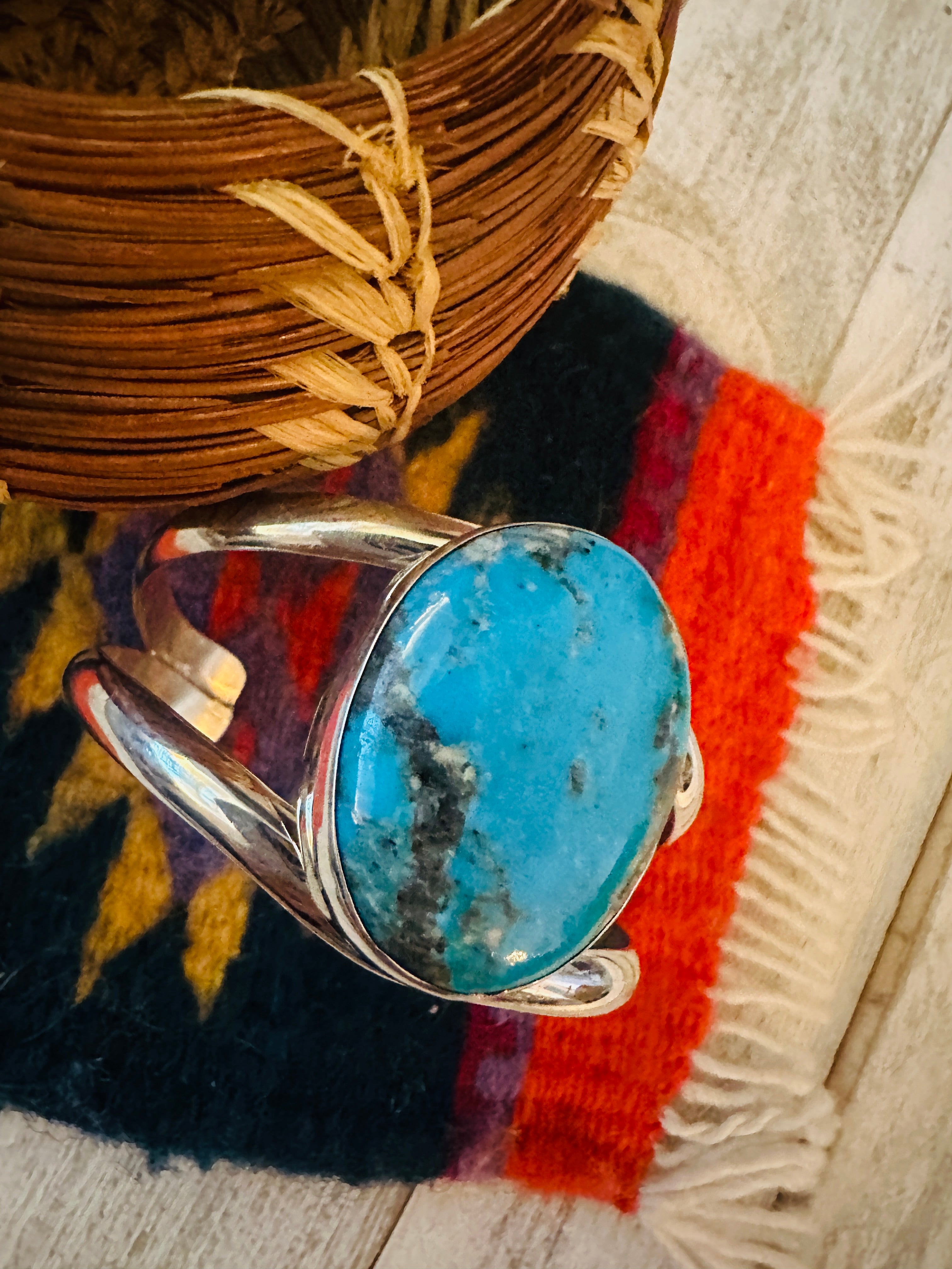 Navajo Sterling Silver & Kingman Turquoise Cuff Bracelet