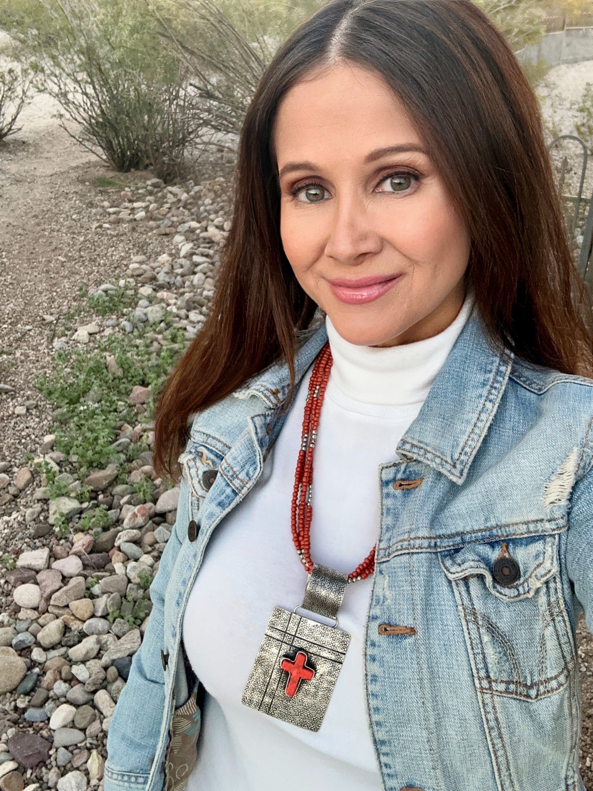 Vintage 4 Strand Orange Beaded Necklace With Cross Pendant