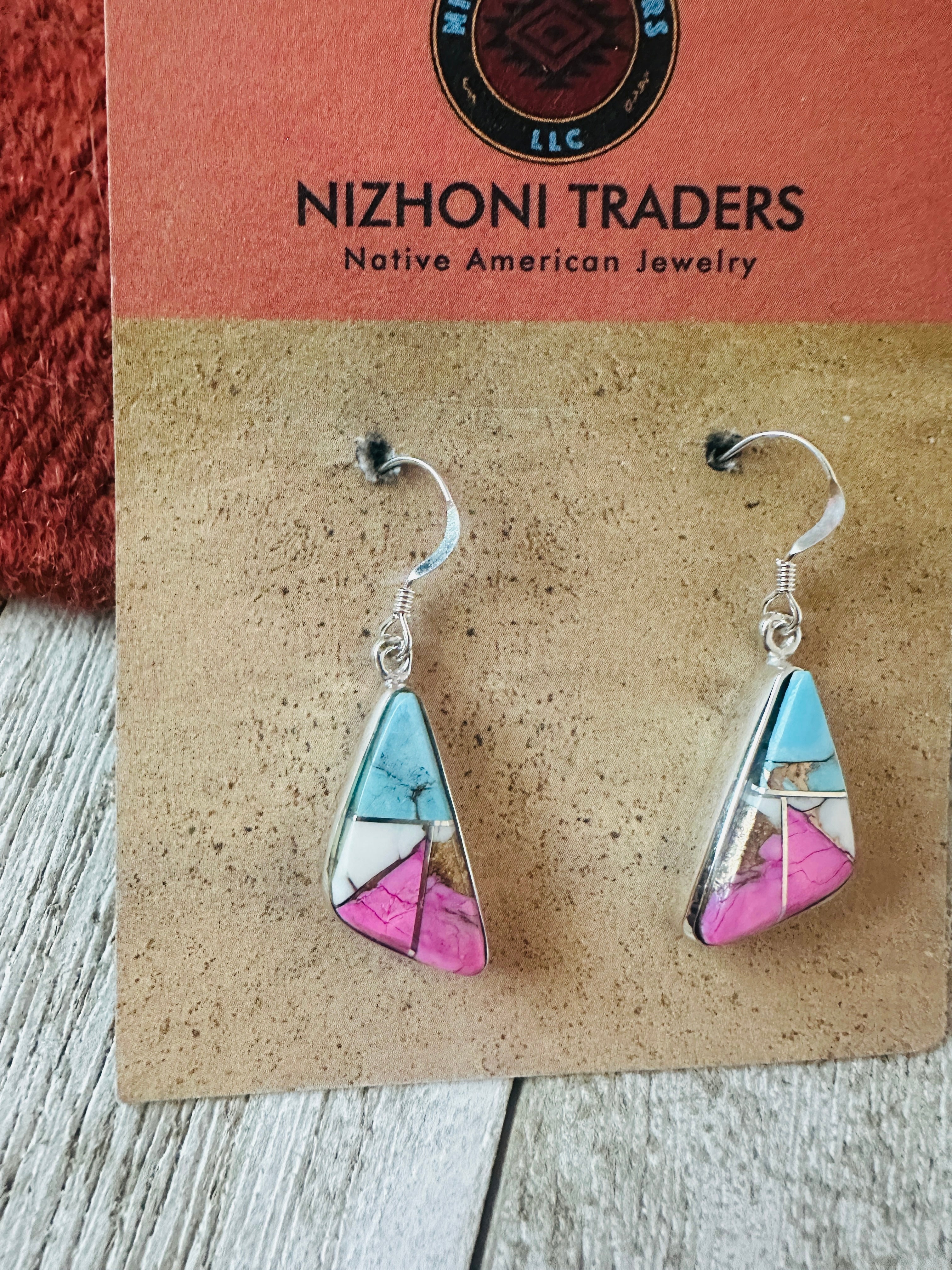 Handcrafted Cotton Candy and Sterling Silver Inlay Dangle Earrings