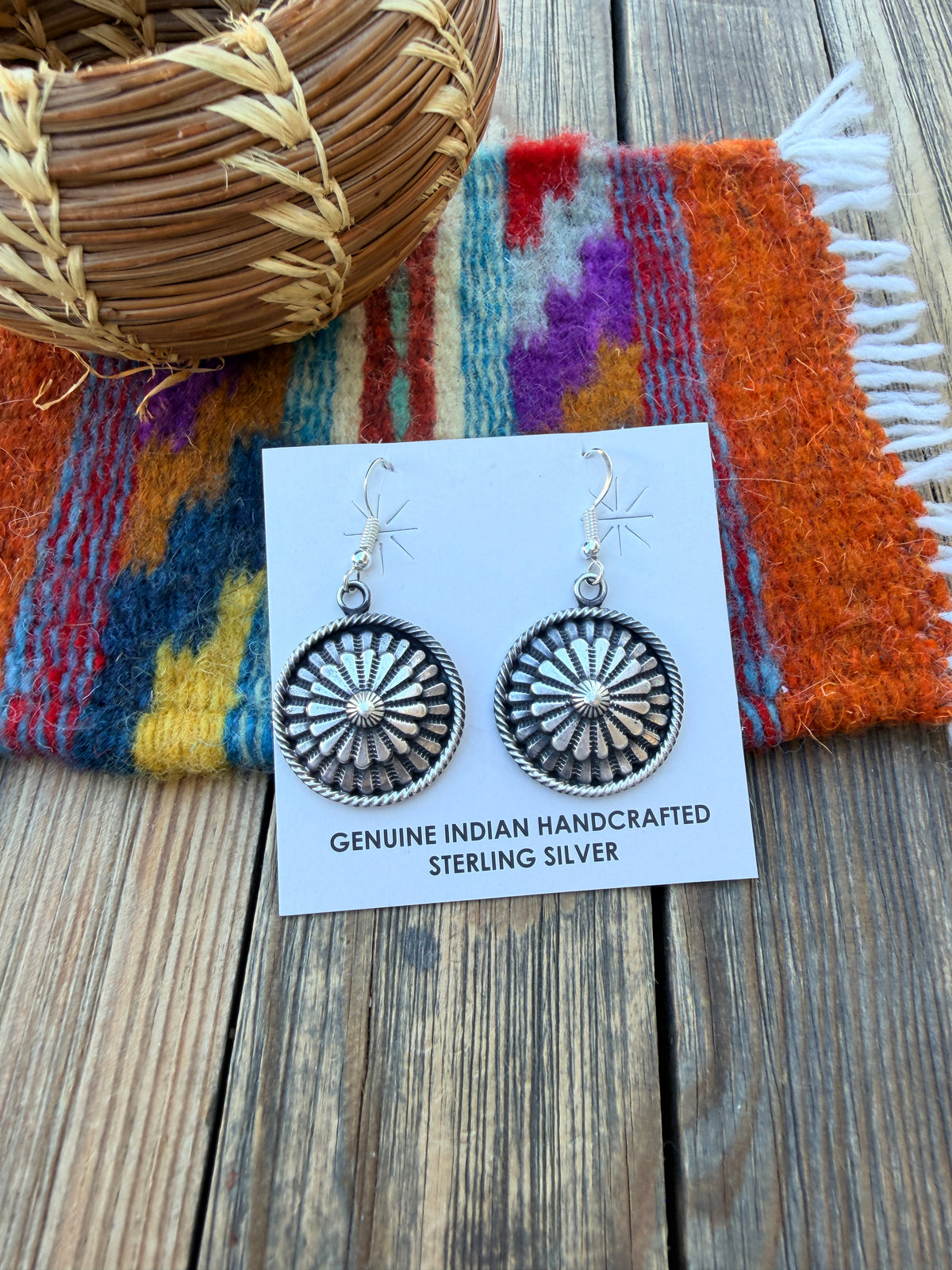 Handcrafted Sterling Silver Concho Dangle Earrings by Tom Lewis