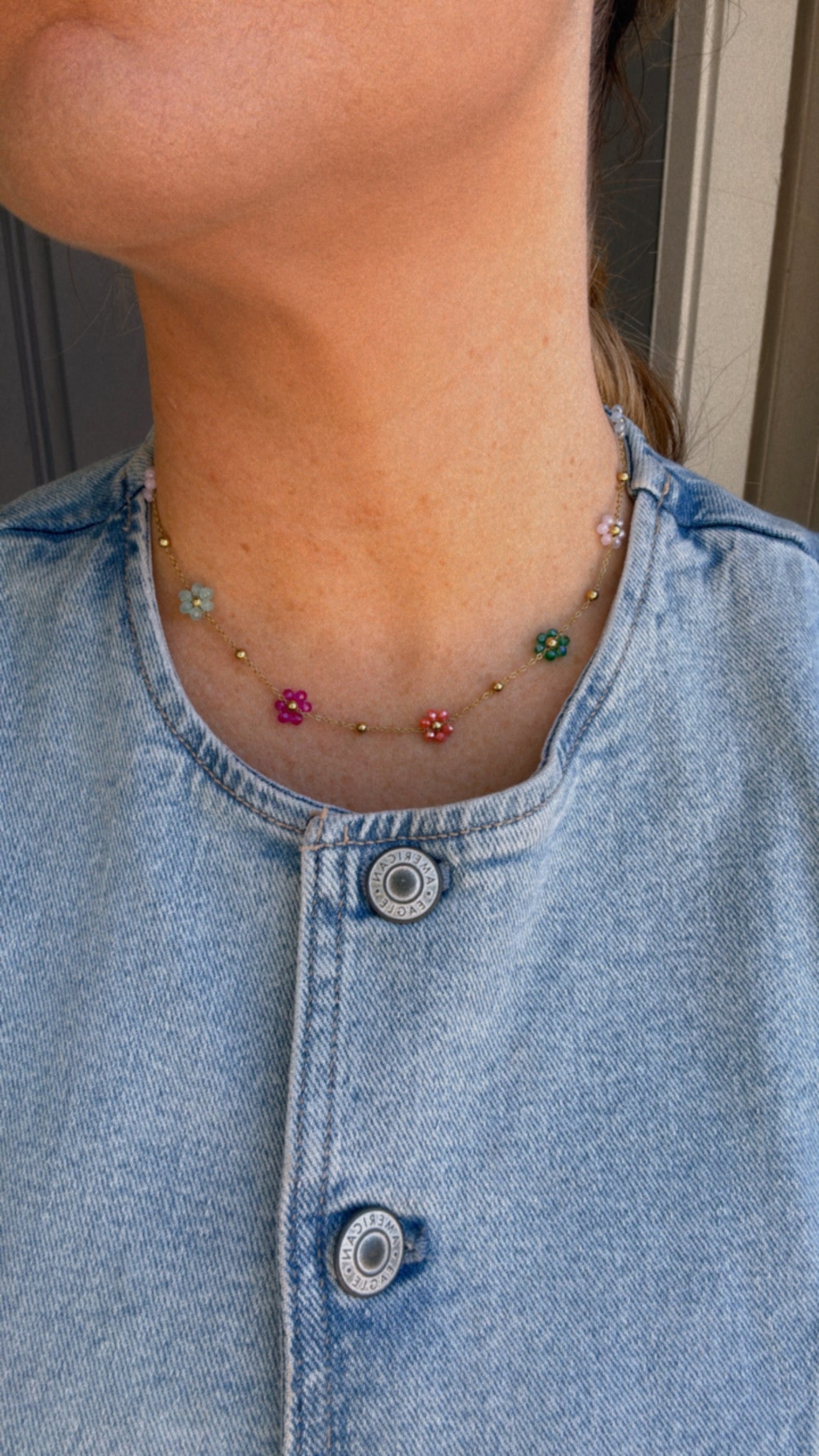 “The Golden Collection” Multi Color Beaded Gold Plated Flower Necklace