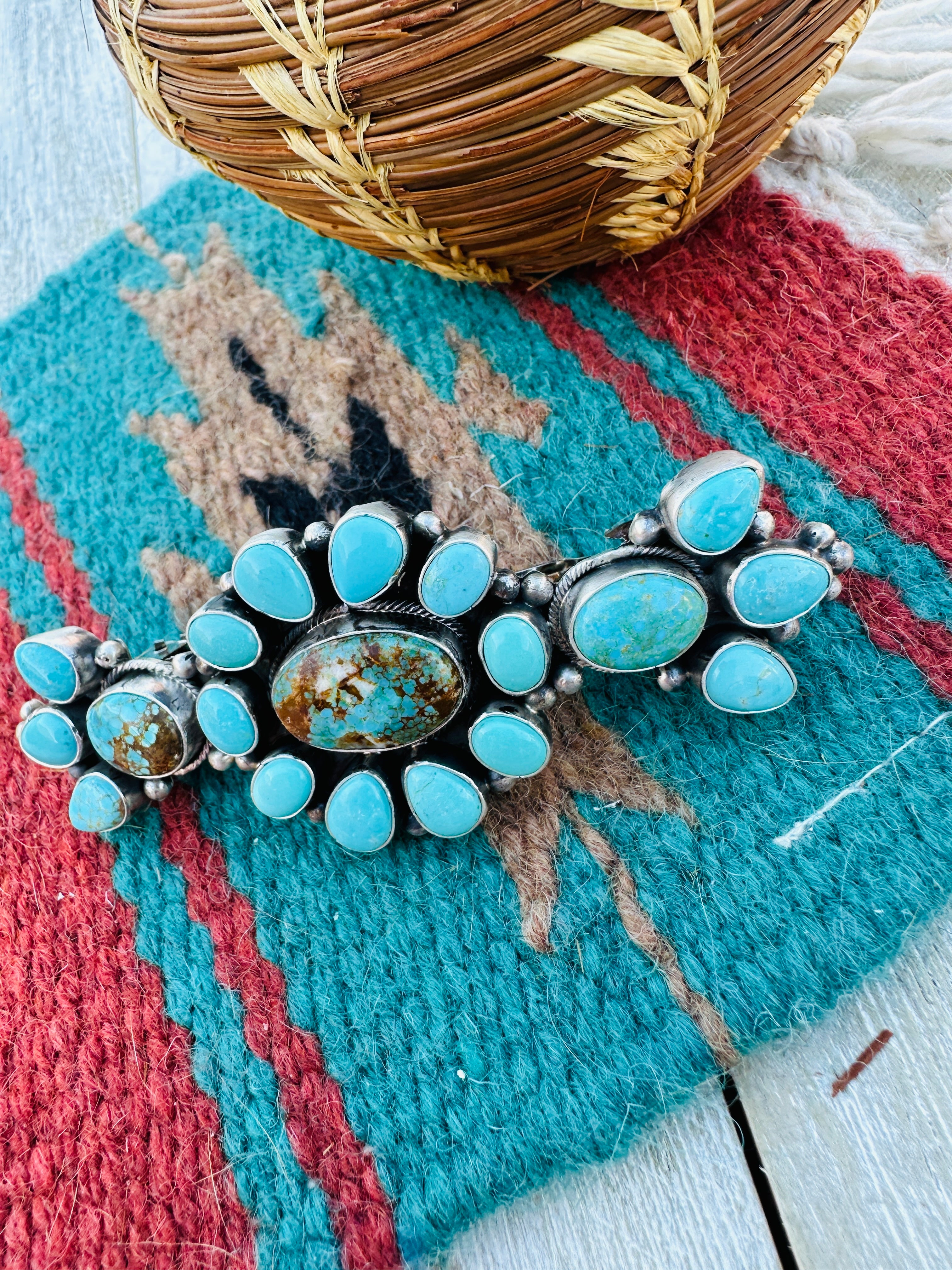 Handcrafted Turquoise & Sterling Silver Cluster Hair Barrette
