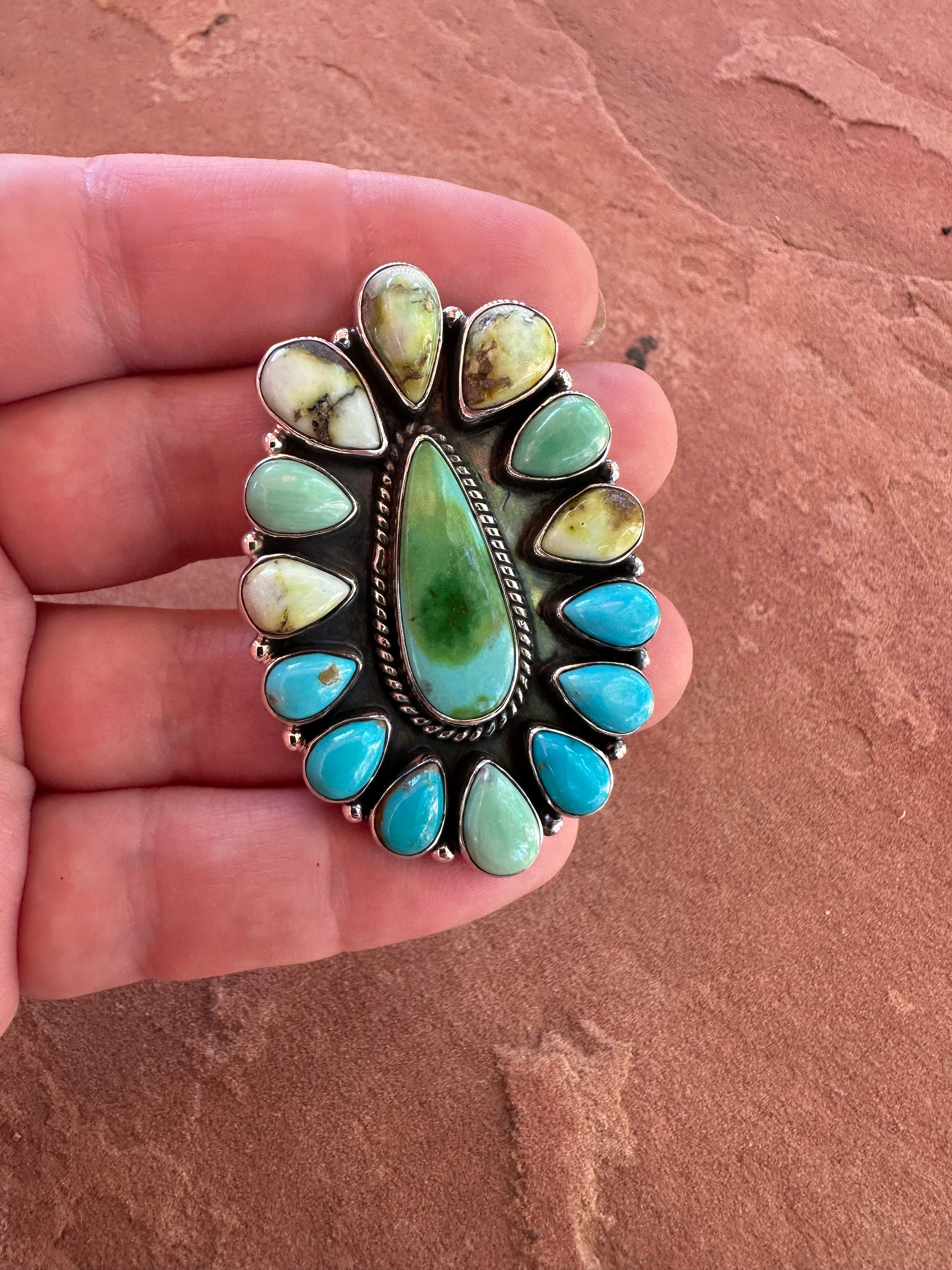 Beautiful Handmade Palomino Turquoise, Sonoran Turquoise And Sterling Silver Adjustable Ring