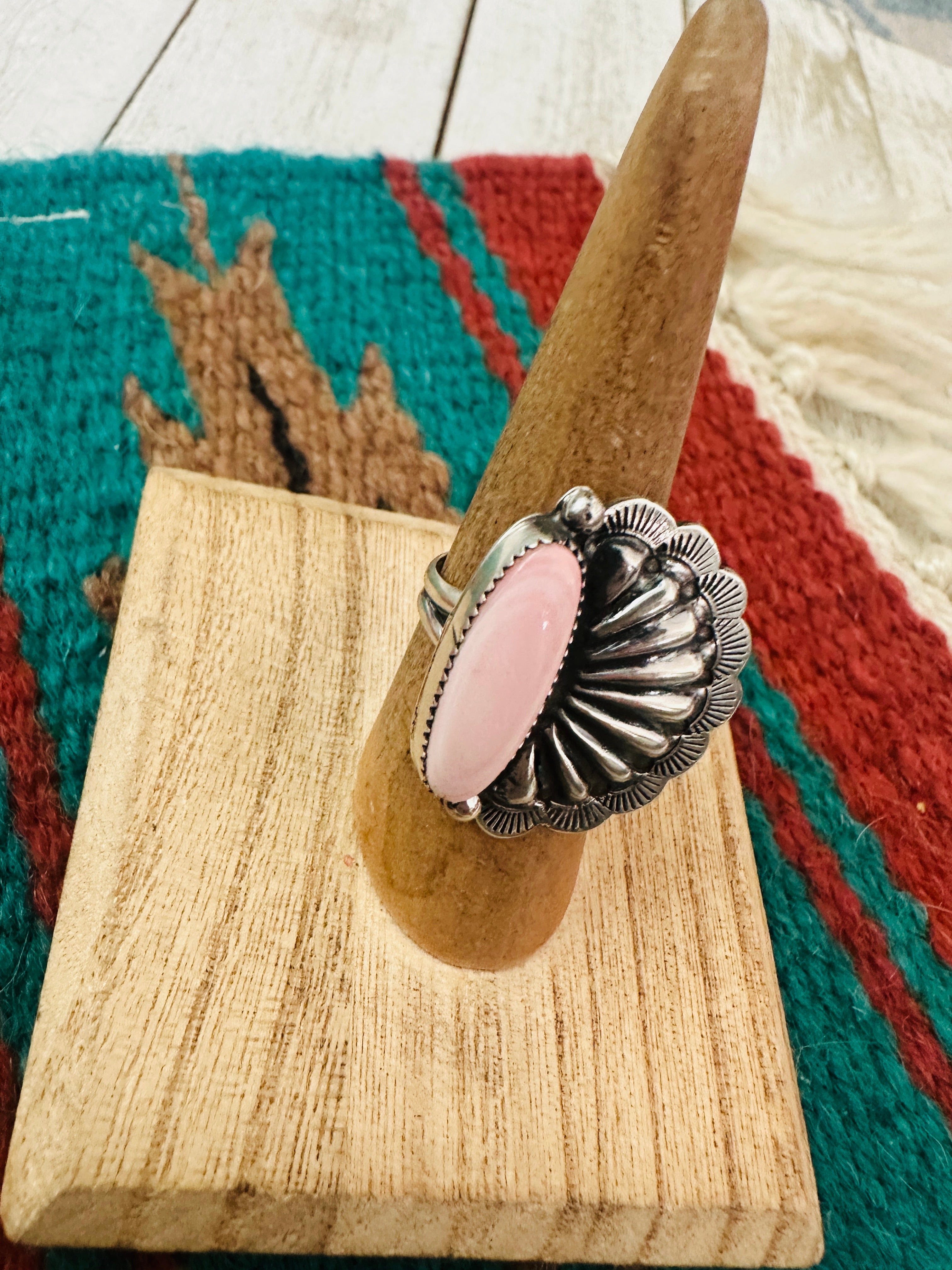 Navajo Sterling Silver and Queen Pink Concho Ring