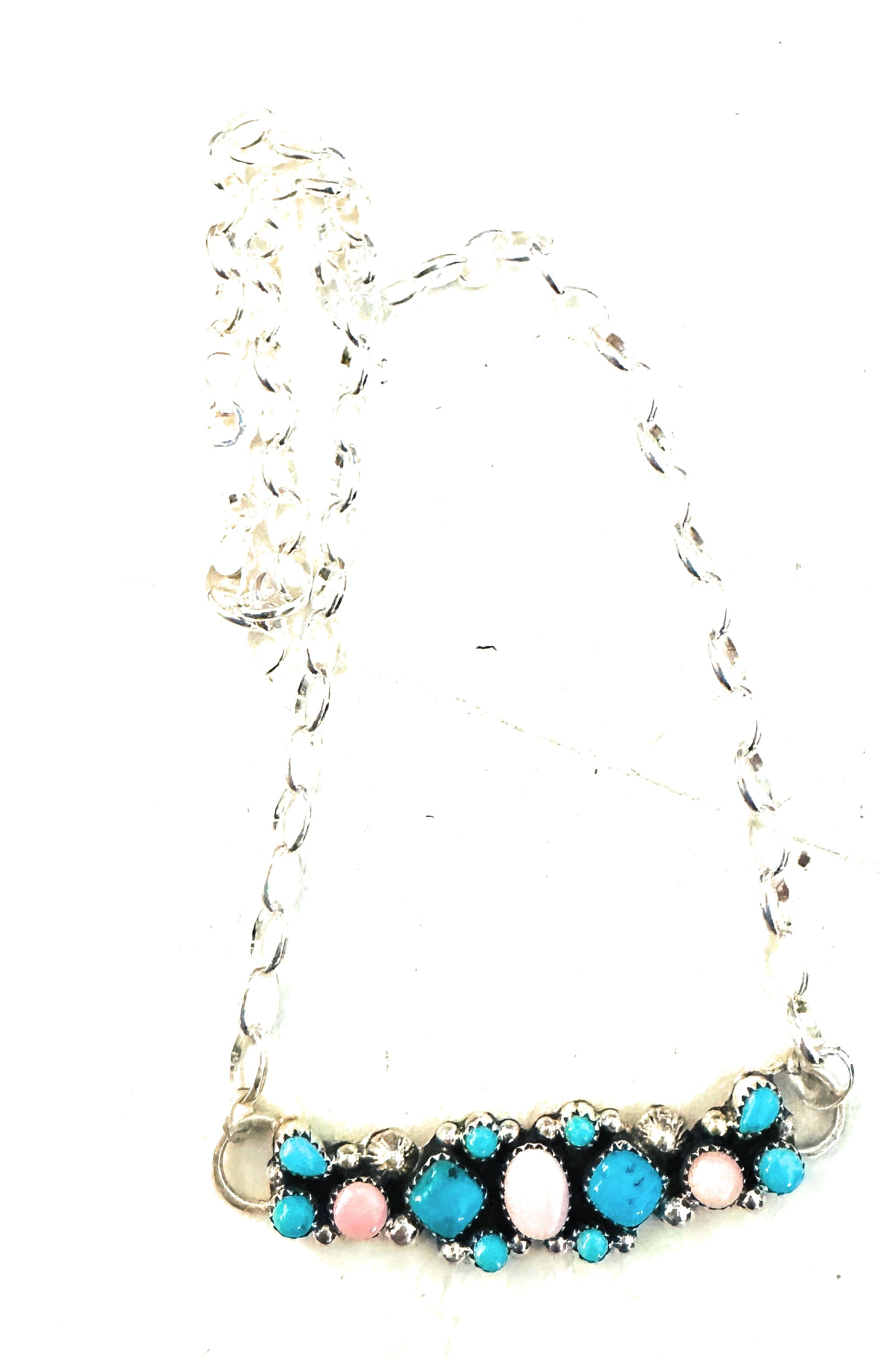 Navajo Sterling Silver, Turquoise & Queen Pink Necklace