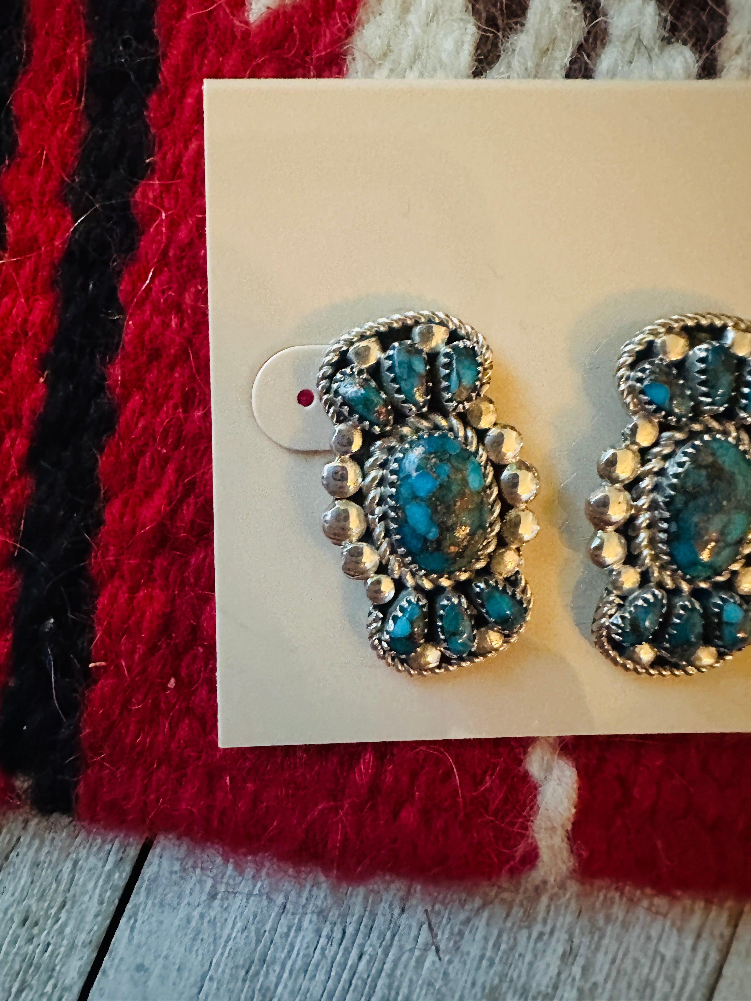 Navajo Kingman Web Turquoise & Sterling Silver Post Earrings