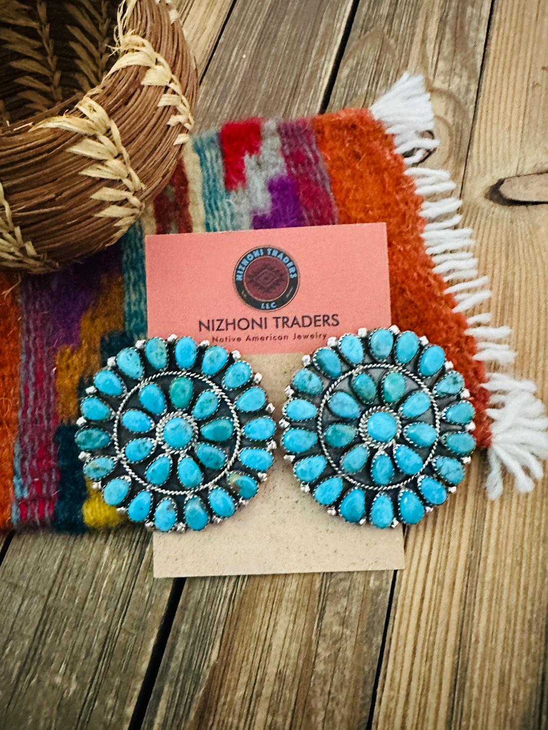 Handcrafted Turquoise & Sterling Silver Cluster Post Earrings