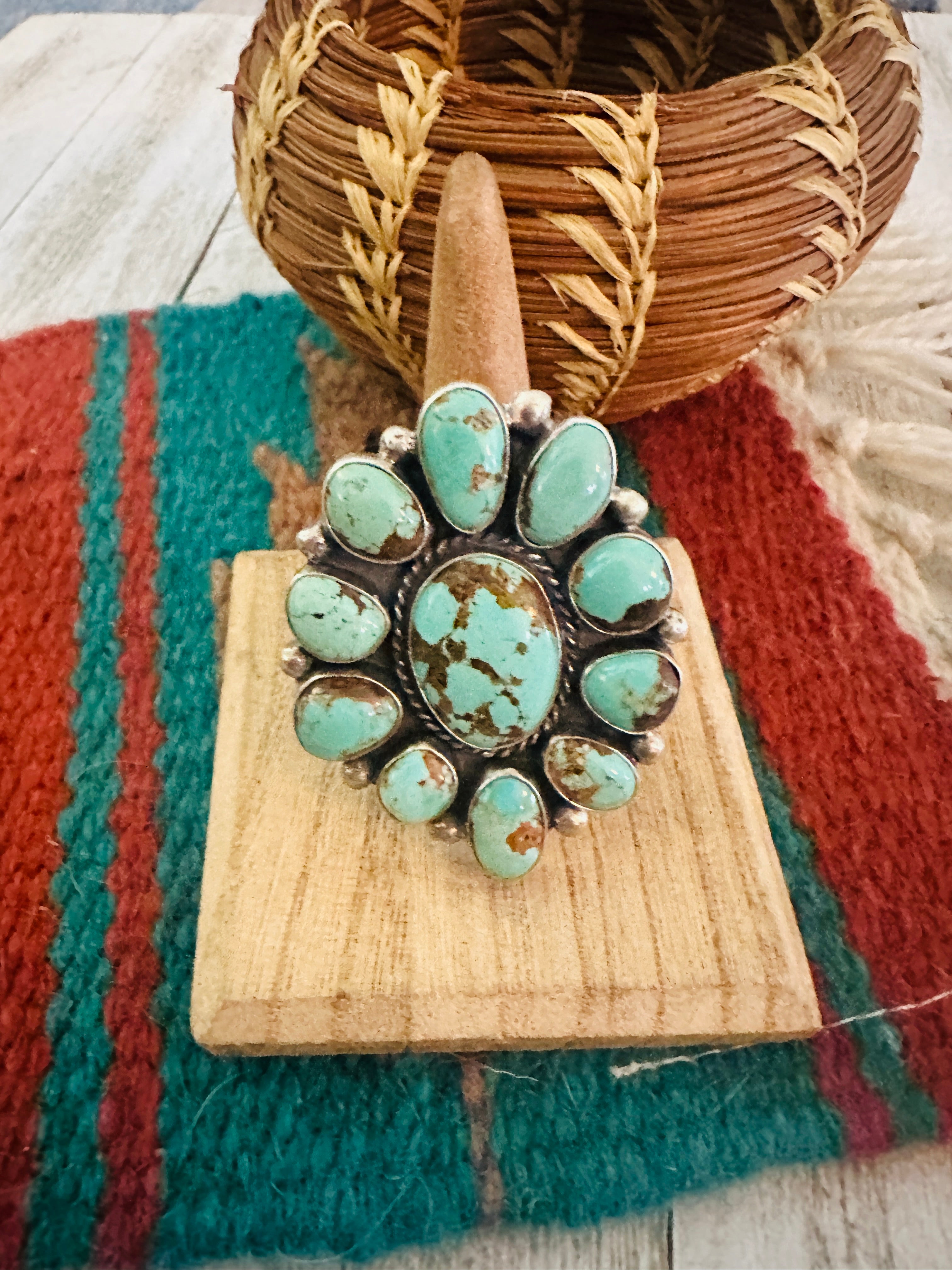 Navajo Sterling Silver & Number 8 Turquoise Adjustable Ring