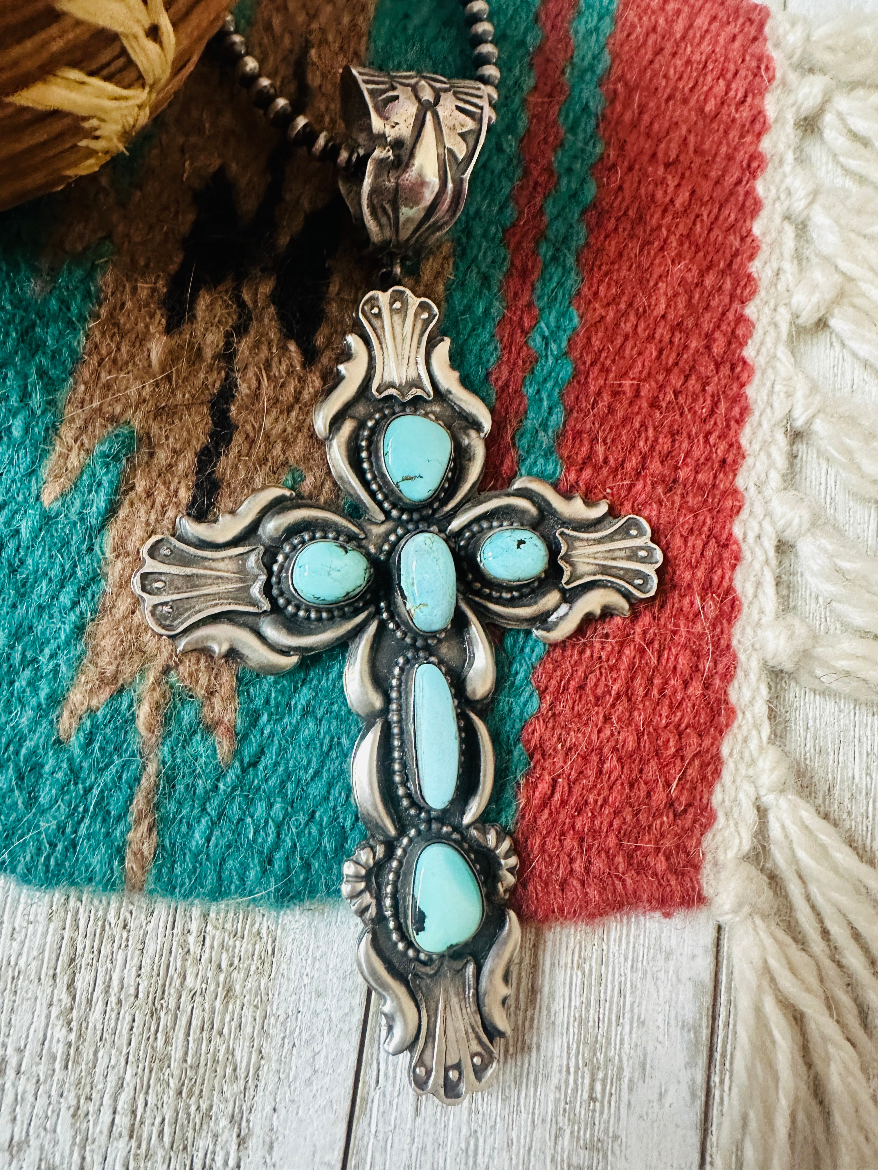 Handcrafted Sterling Silver & Turquoise Cross Pendant by Shawn Cayatineto