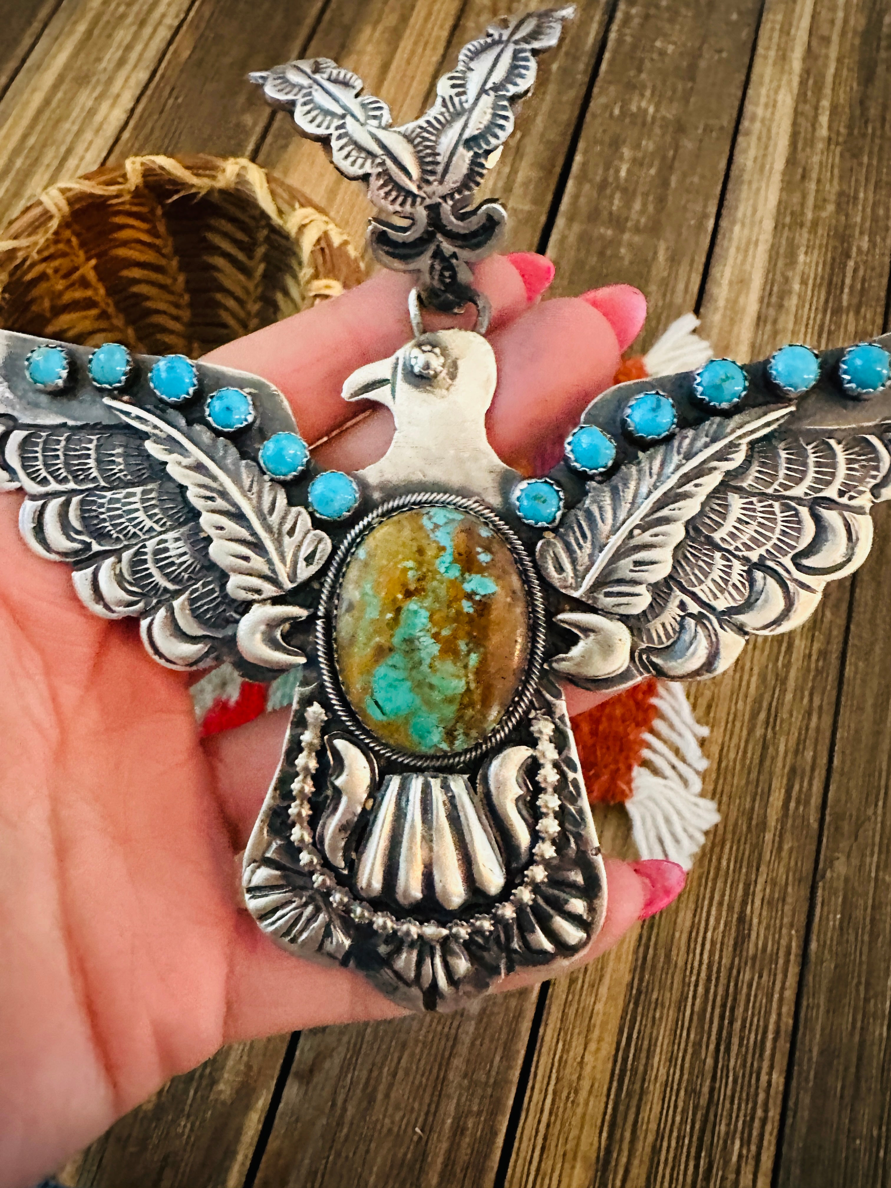 Handcrafted Turquoise & Sterling Silver Thunderbird Pendant by Richard Yazzie