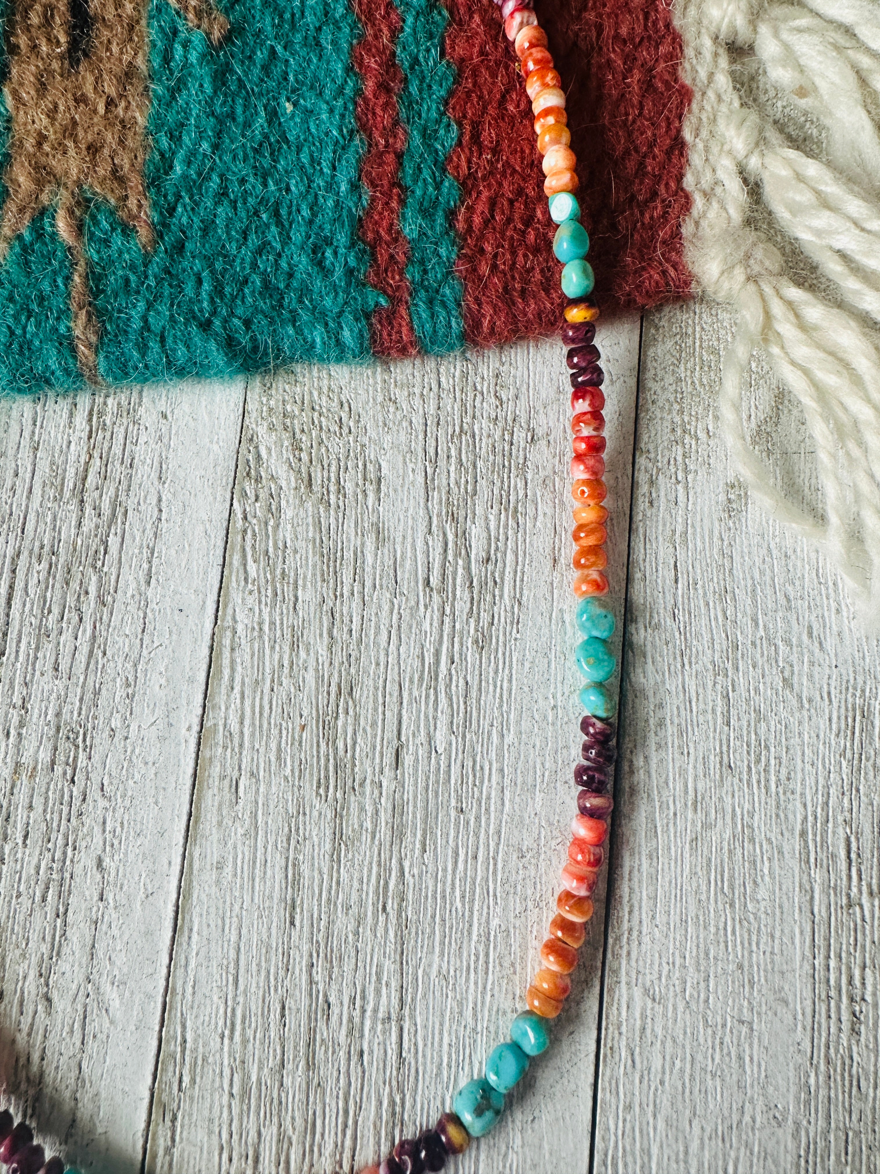 Navajo Turquoise, Spiny & Sterling Silver Beaded Necklace