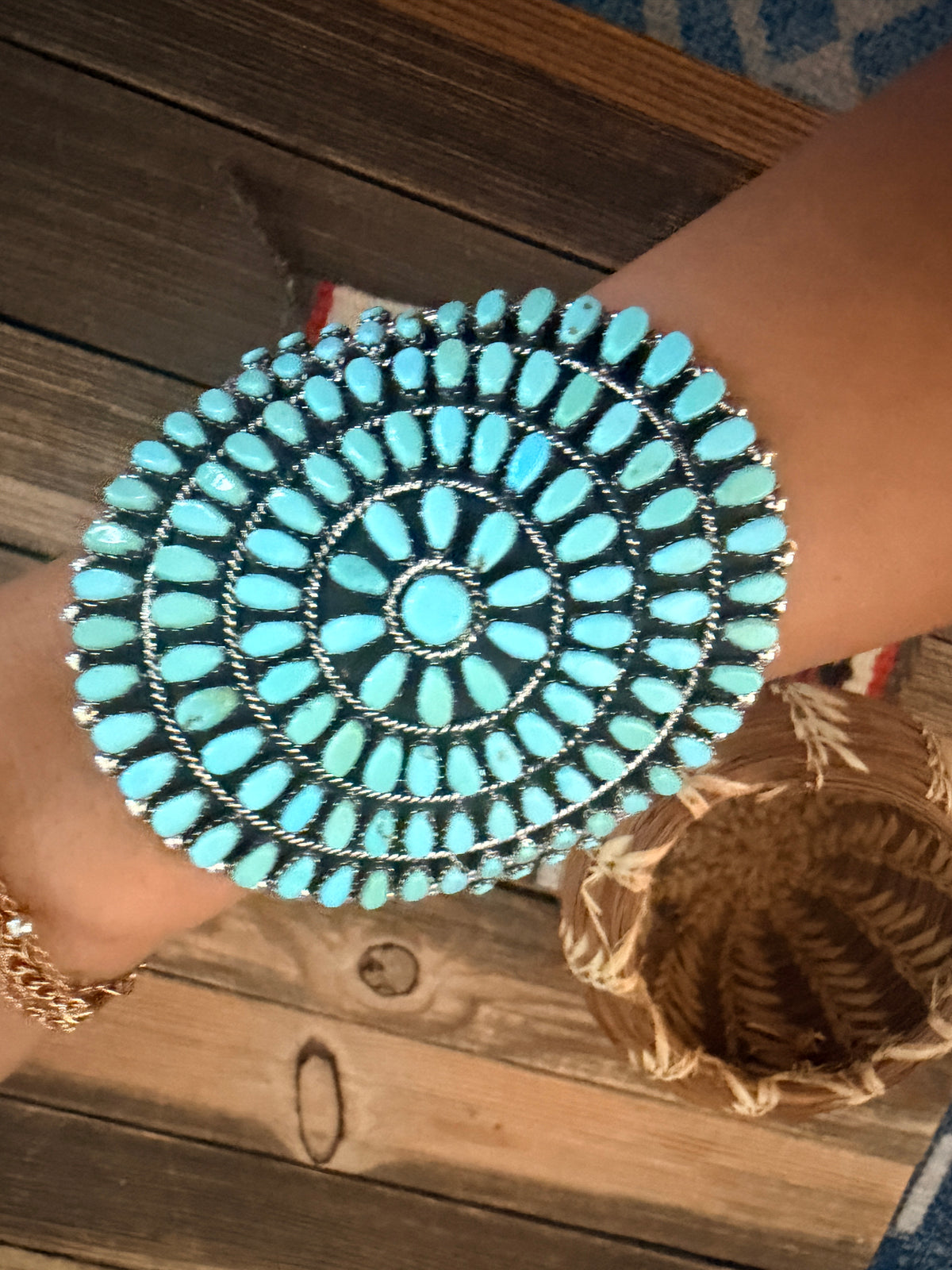 Handcrafted Sleeping Beauty Turquoise & Sterling Silver Cluster Cuff Bracelet