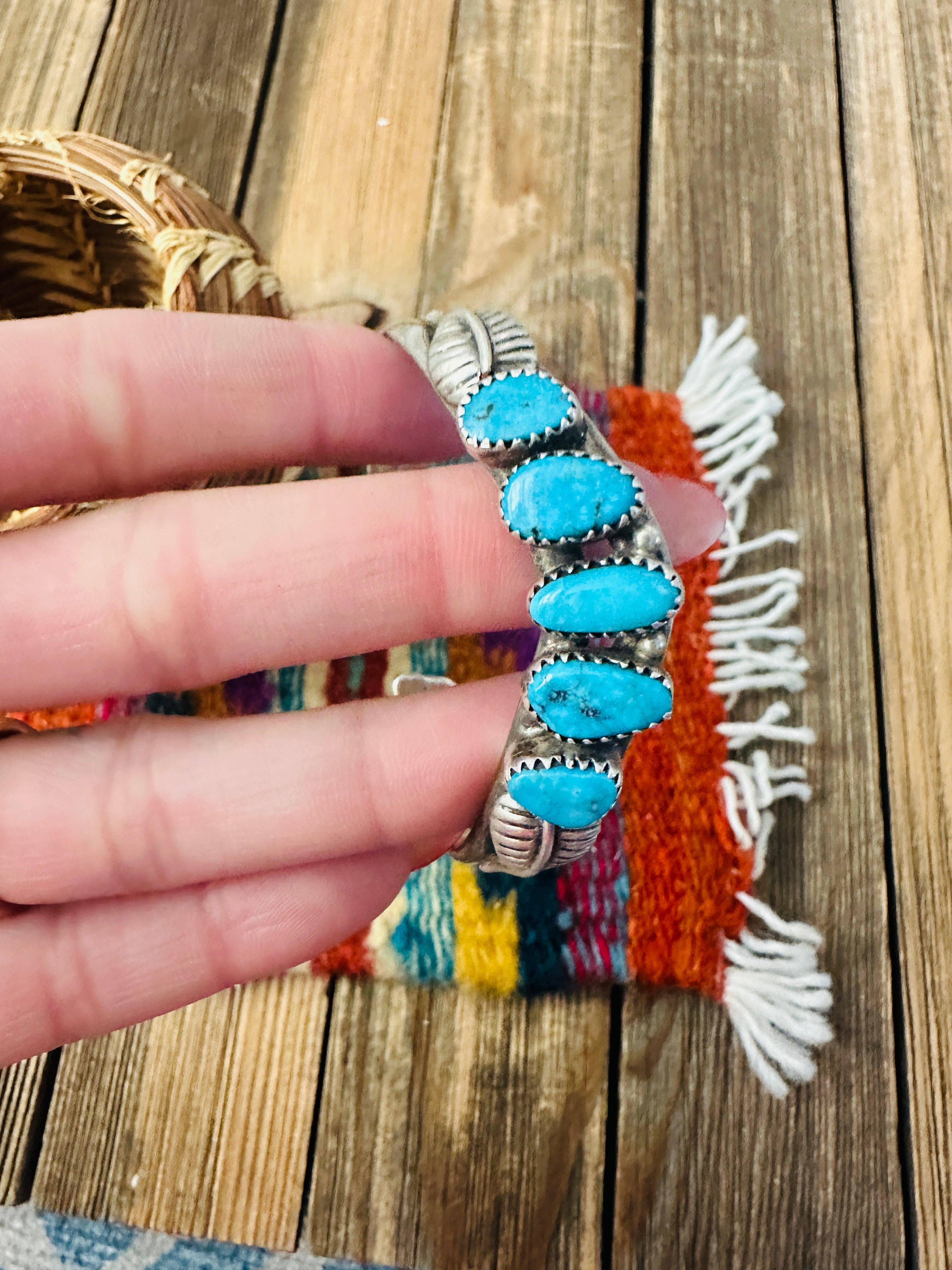 Handcrafted Old Pawn Sterling Silver & Turquoise Cuff Bracelet