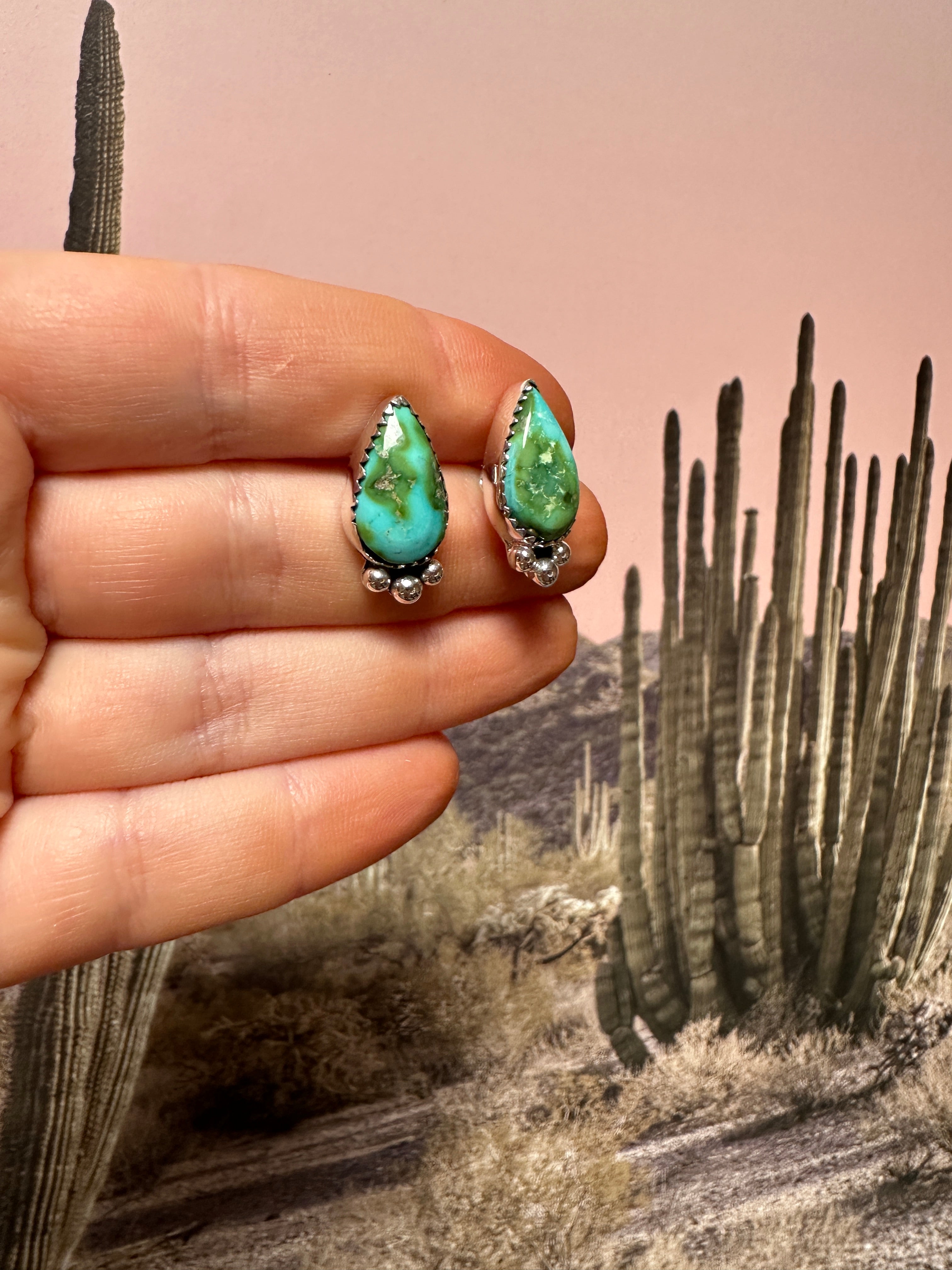 Handmade Sonoran Mountain Turquoise and Sterling Silver Post Earrings