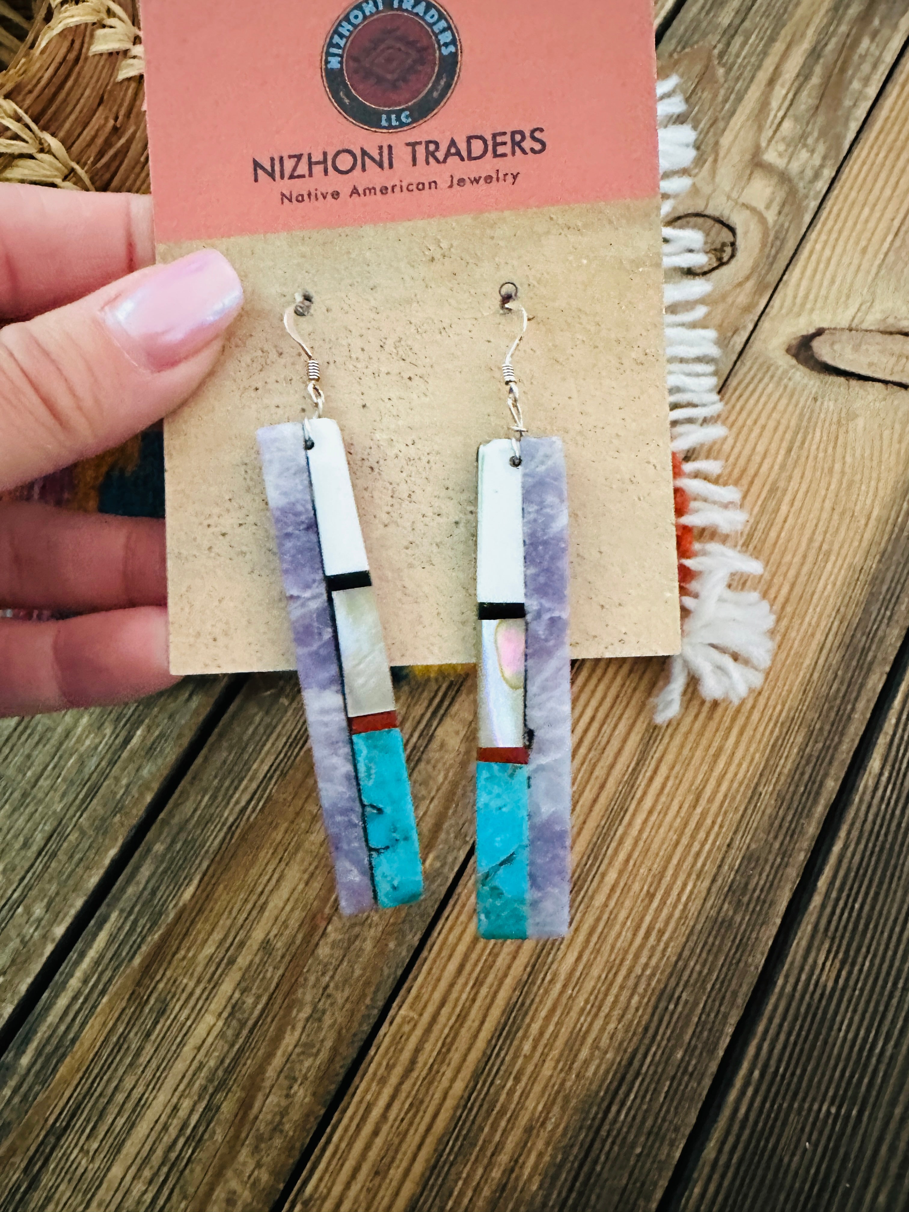 Handcrafted Multi Stone Inlay Slab Dangle Earrings