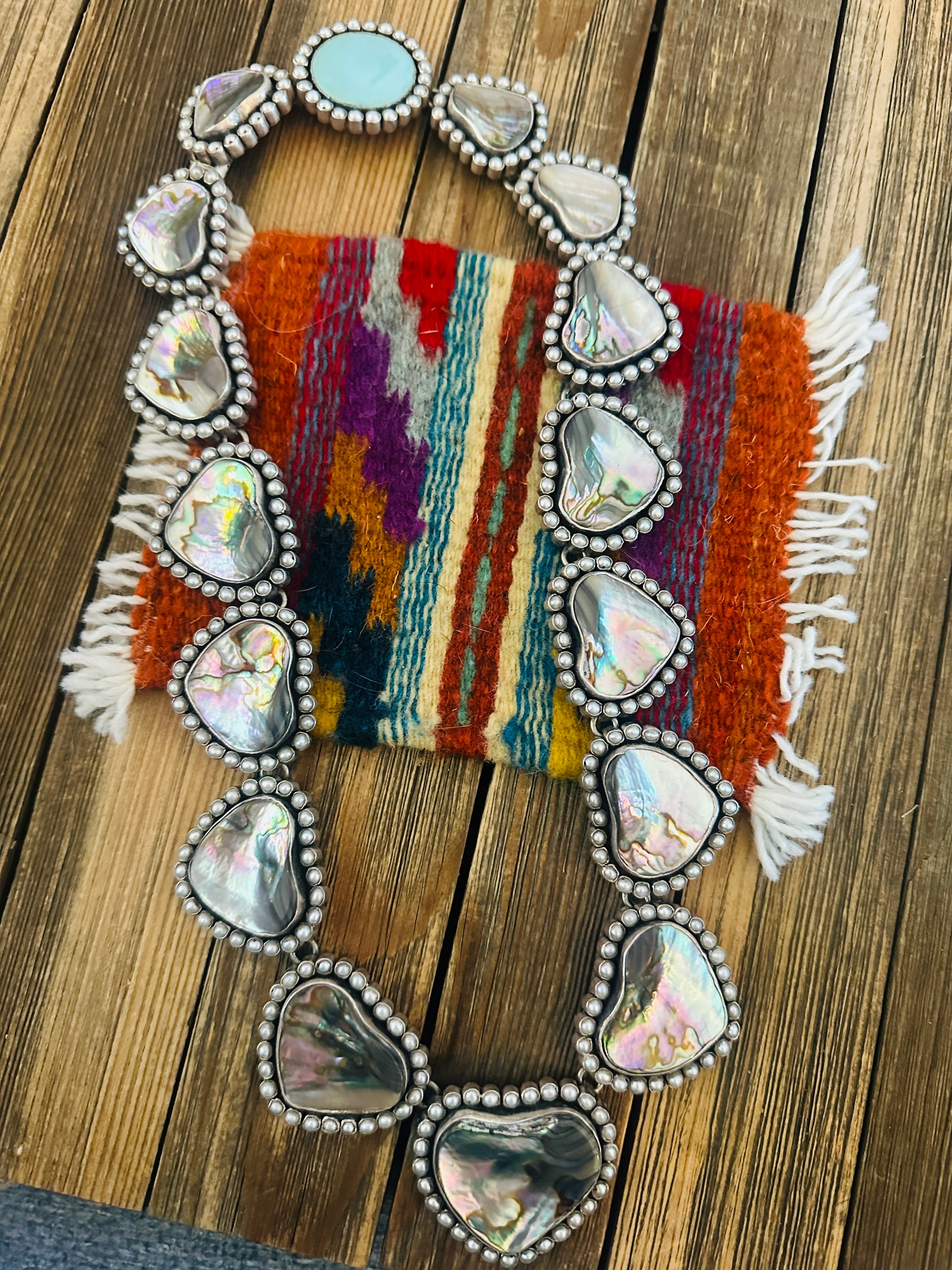 Handcrafted Abalone, Mother of Pearl & Sterling Silver Heart Necklace by Federico Jimenez