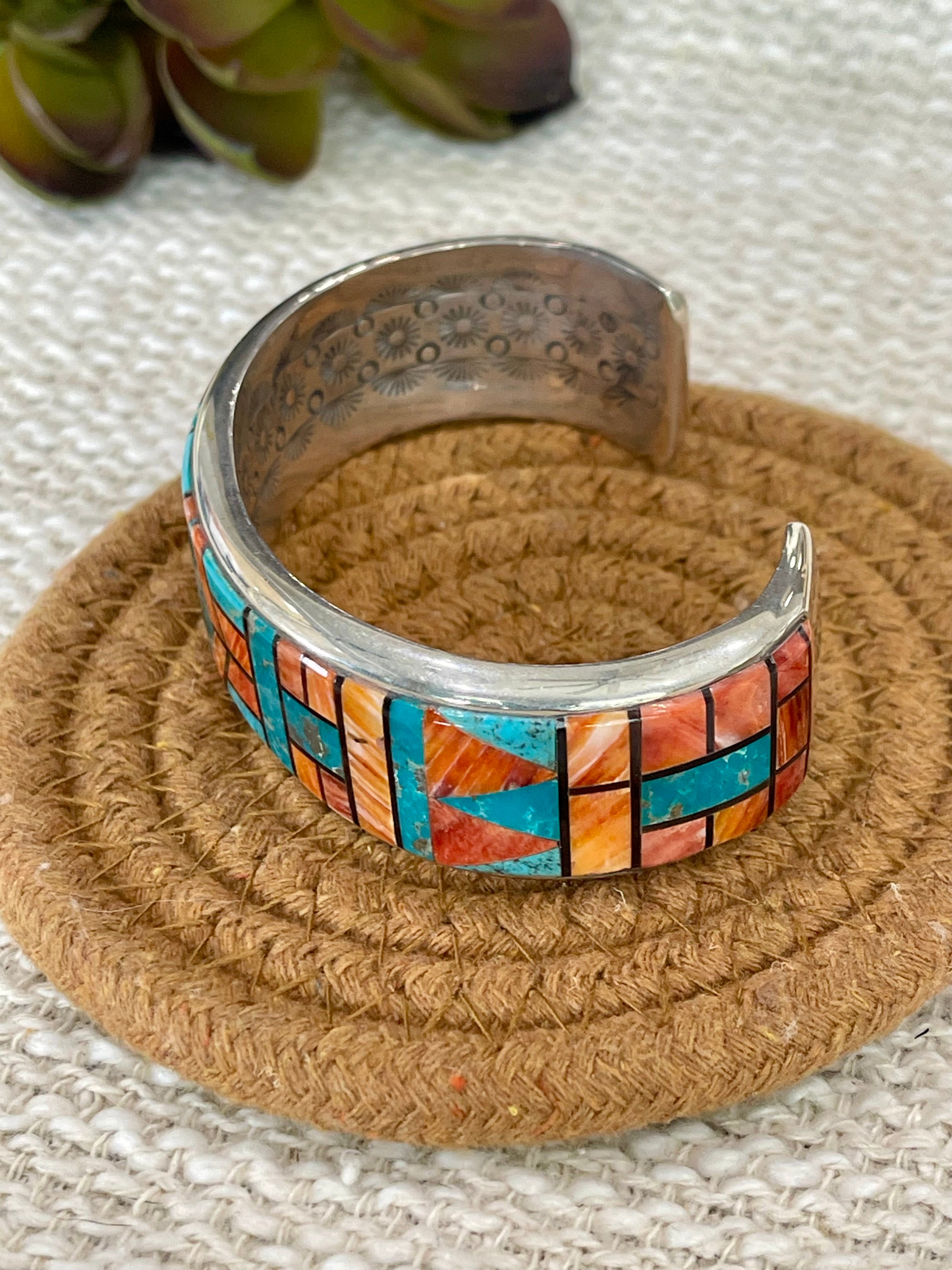 Gorgeous Handmade Sterling Silver & Multi Stone Inlay Cuff Bracelet