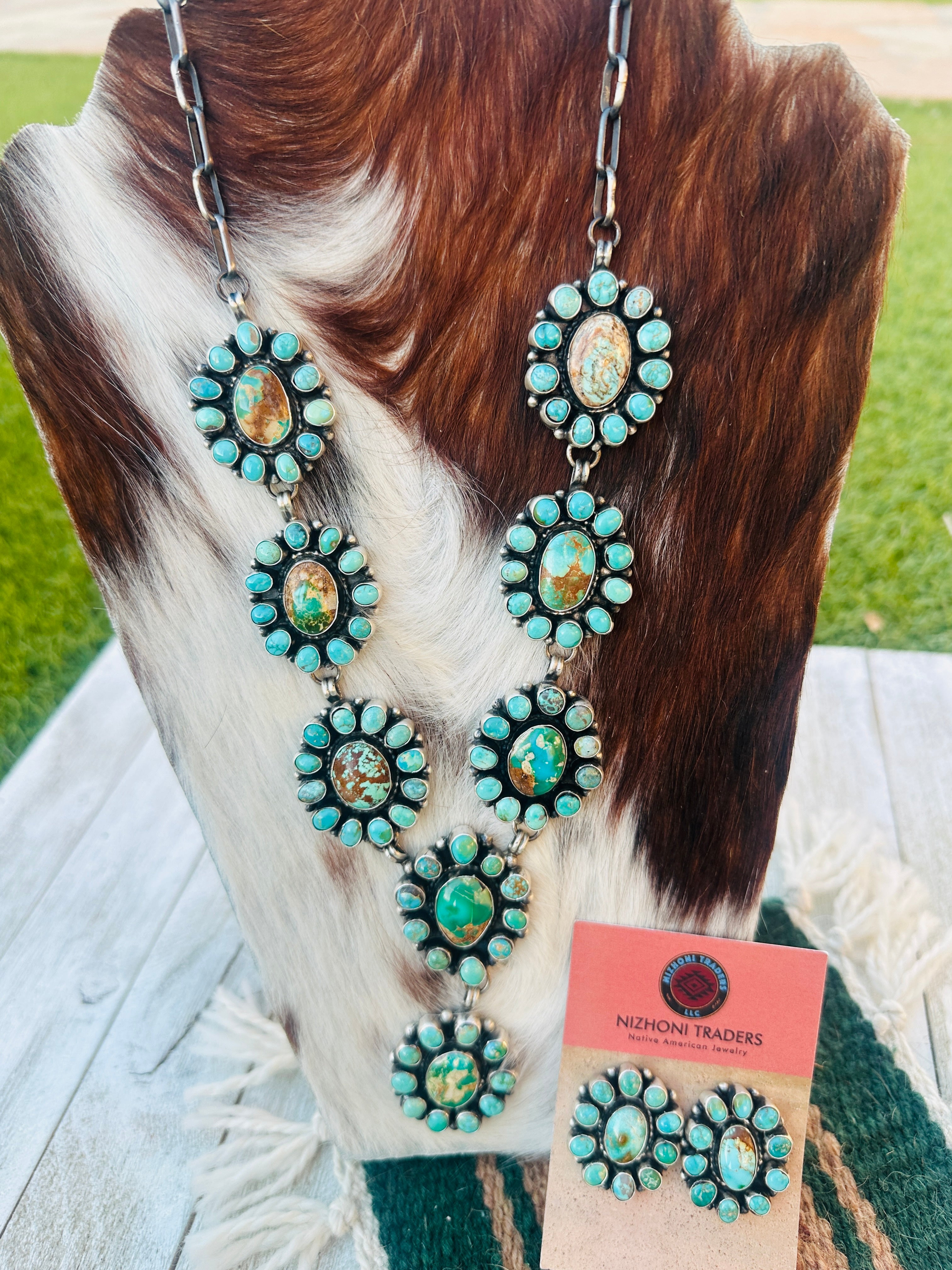 Handcrafted Royston Turquoise & Sterling Silver Necklace and Earring Set by Sheila Becenti